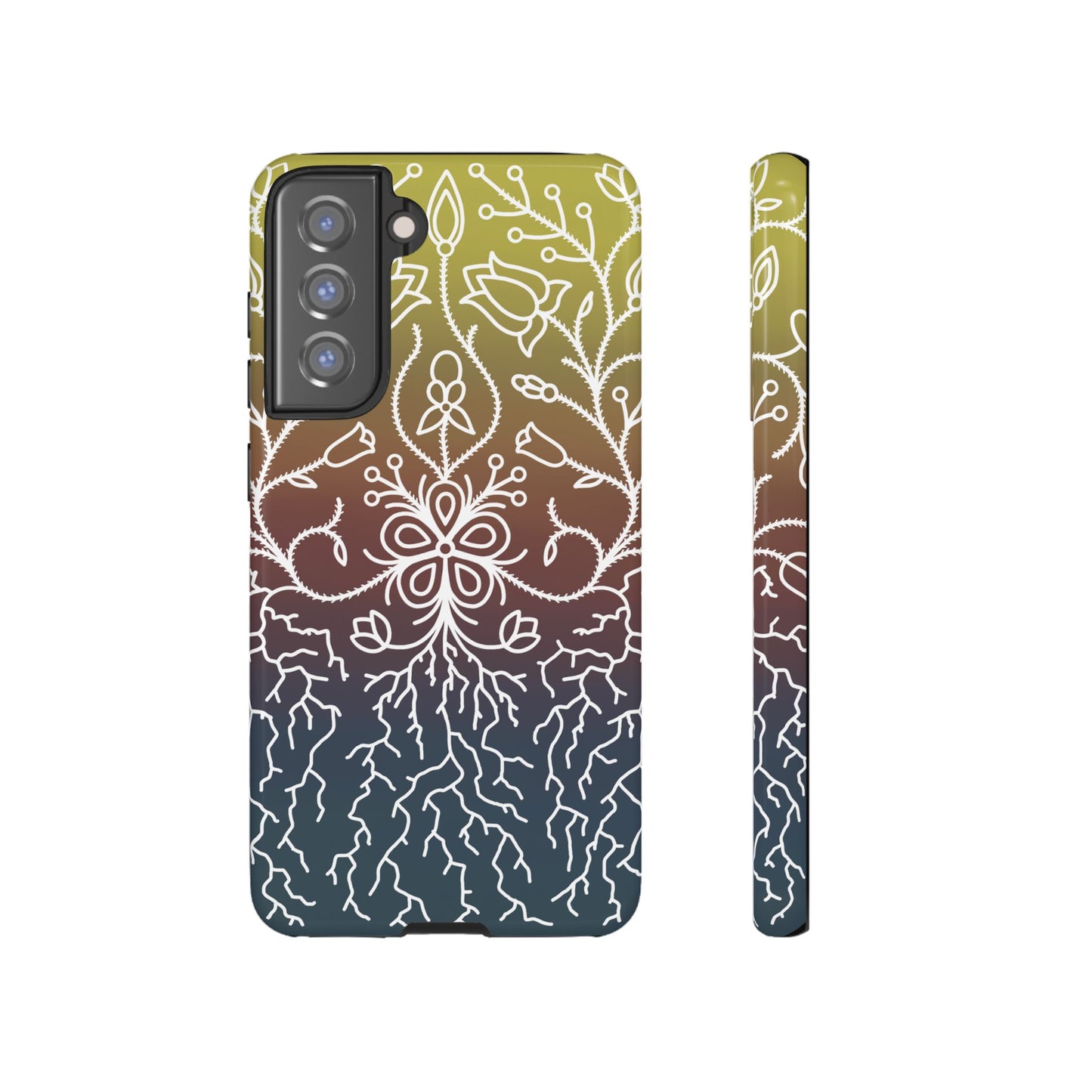 Sunset Ojibwe Floral Print Tough Phone Cases - Black