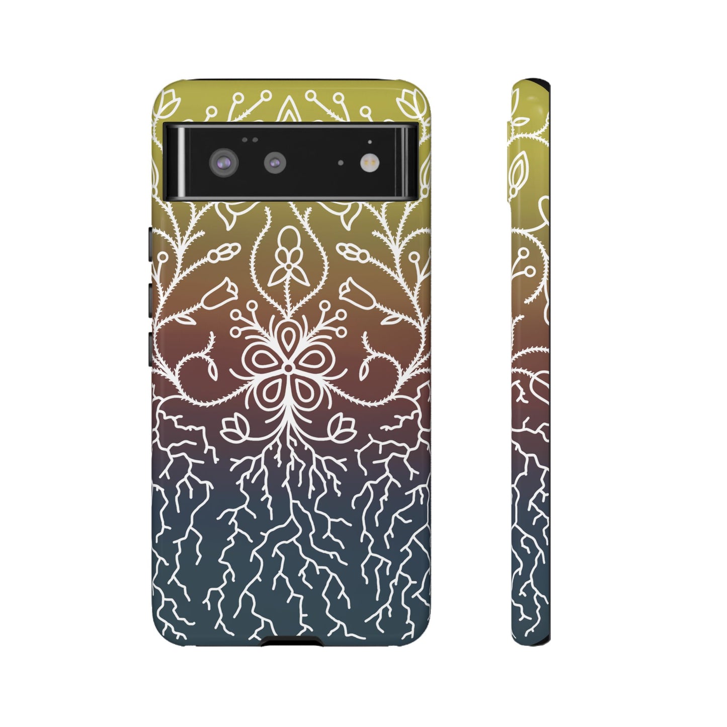 Sunset Ojibwe Floral Print Tough Phone Cases - Black