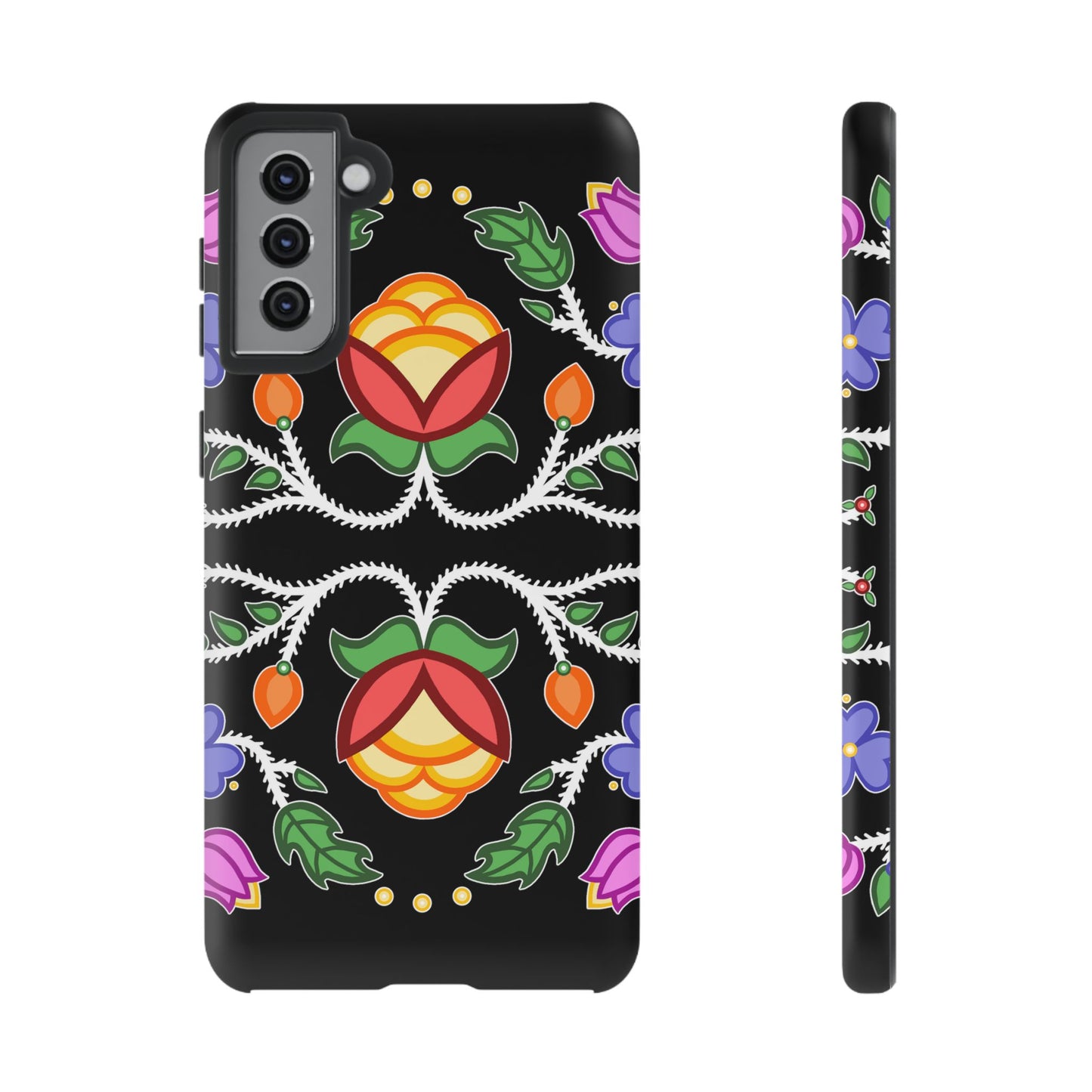 Tulip Design - Ojibwe Floral Tough Phone Cases - Black