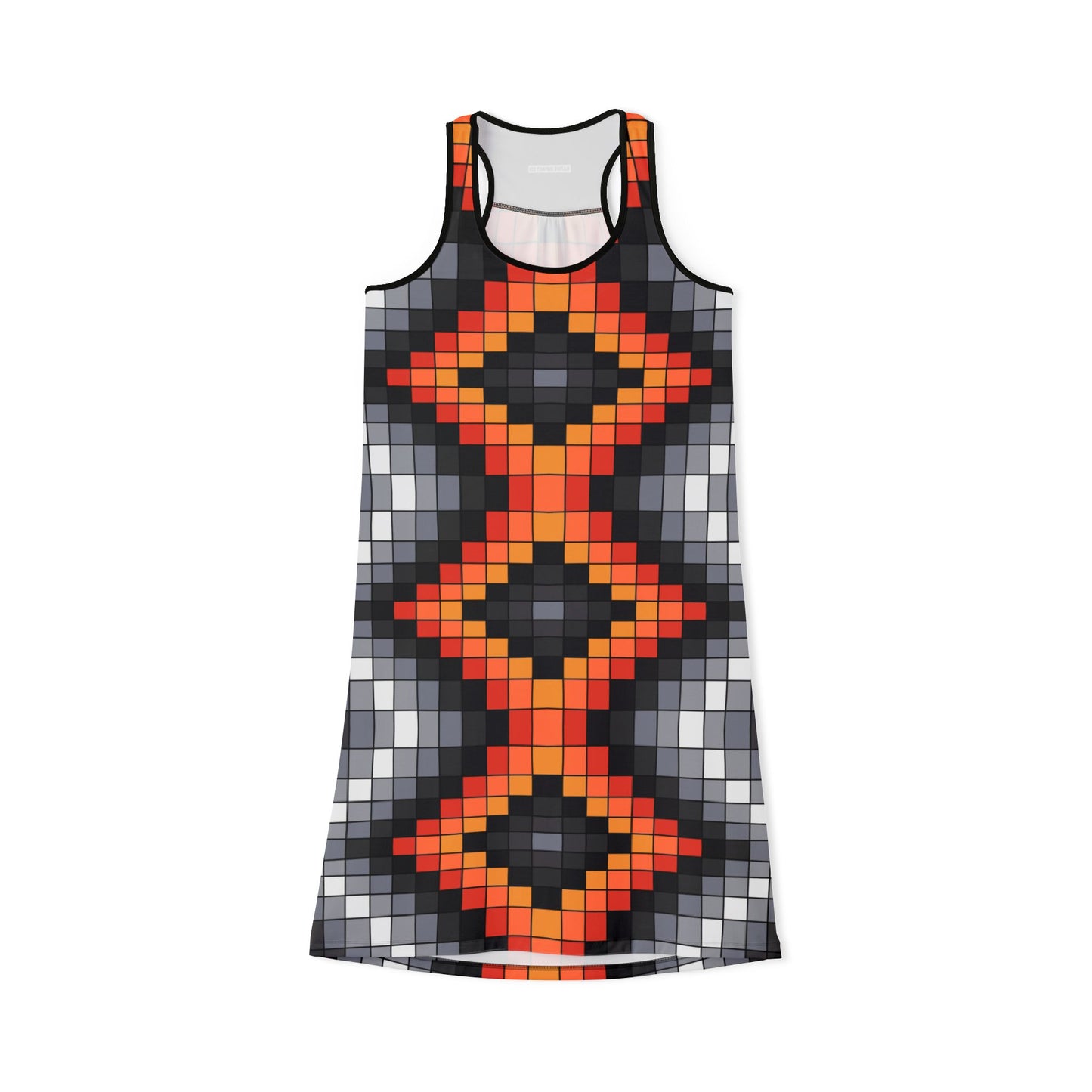 Geometric Print - Women's Racerback Dress - Black & Fire Colors