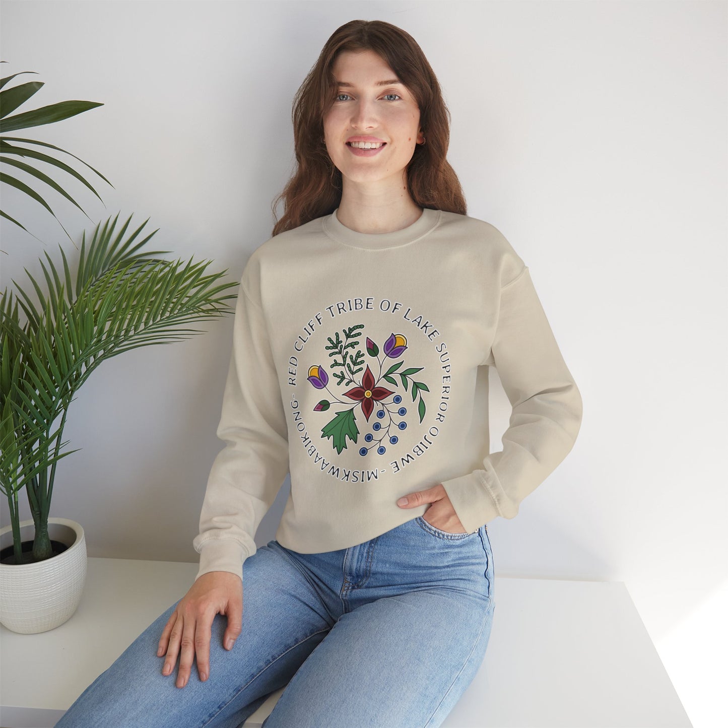 Red Cliff Tribe of Lake Superior Ojibwe Floral Design - Unisex Heavy Blend™ Crewneck Sweatshirt