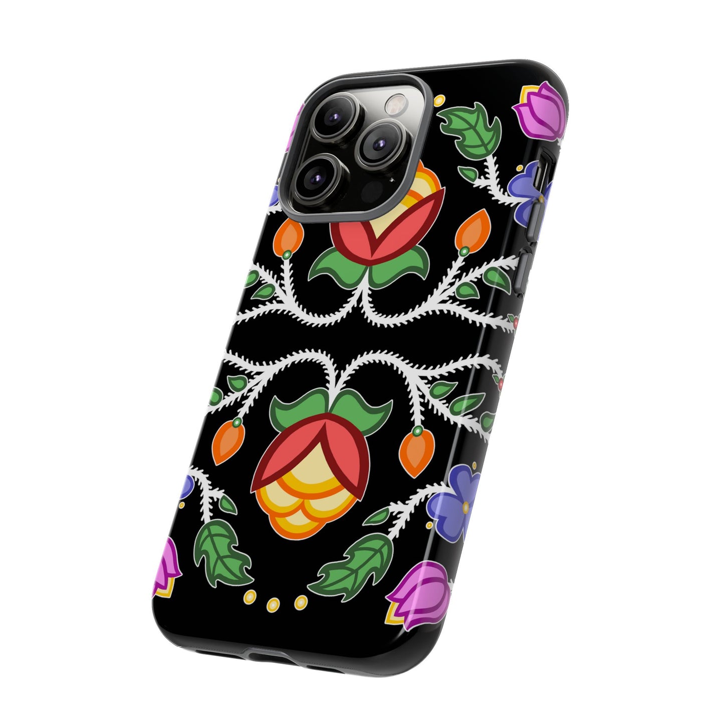 Tulip Design - Ojibwe Floral Tough Phone Cases - Black