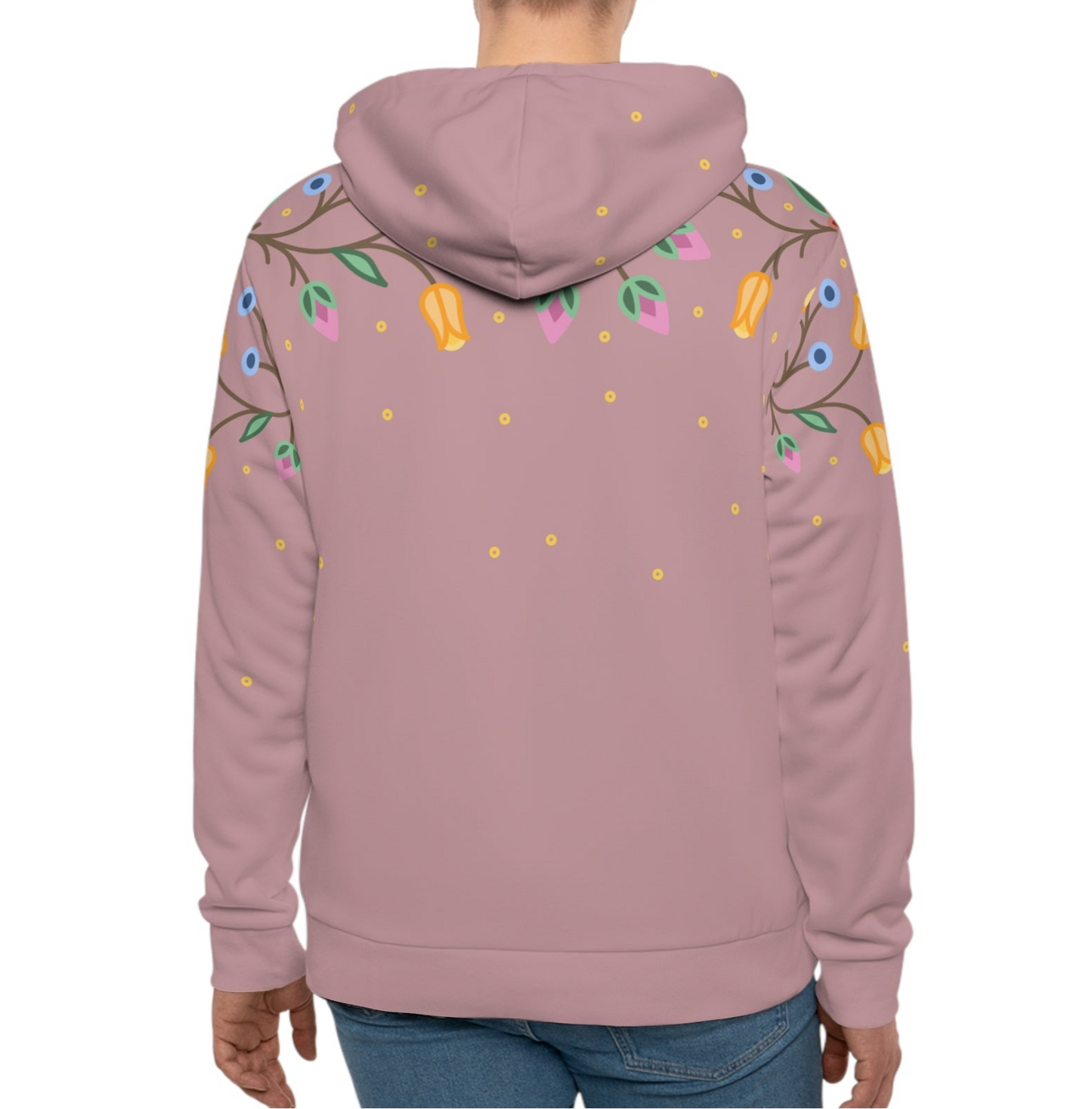 Traditional Style Ojibwe Florals & Sequins - All-Over-Print Hoodie - Dusty Rose