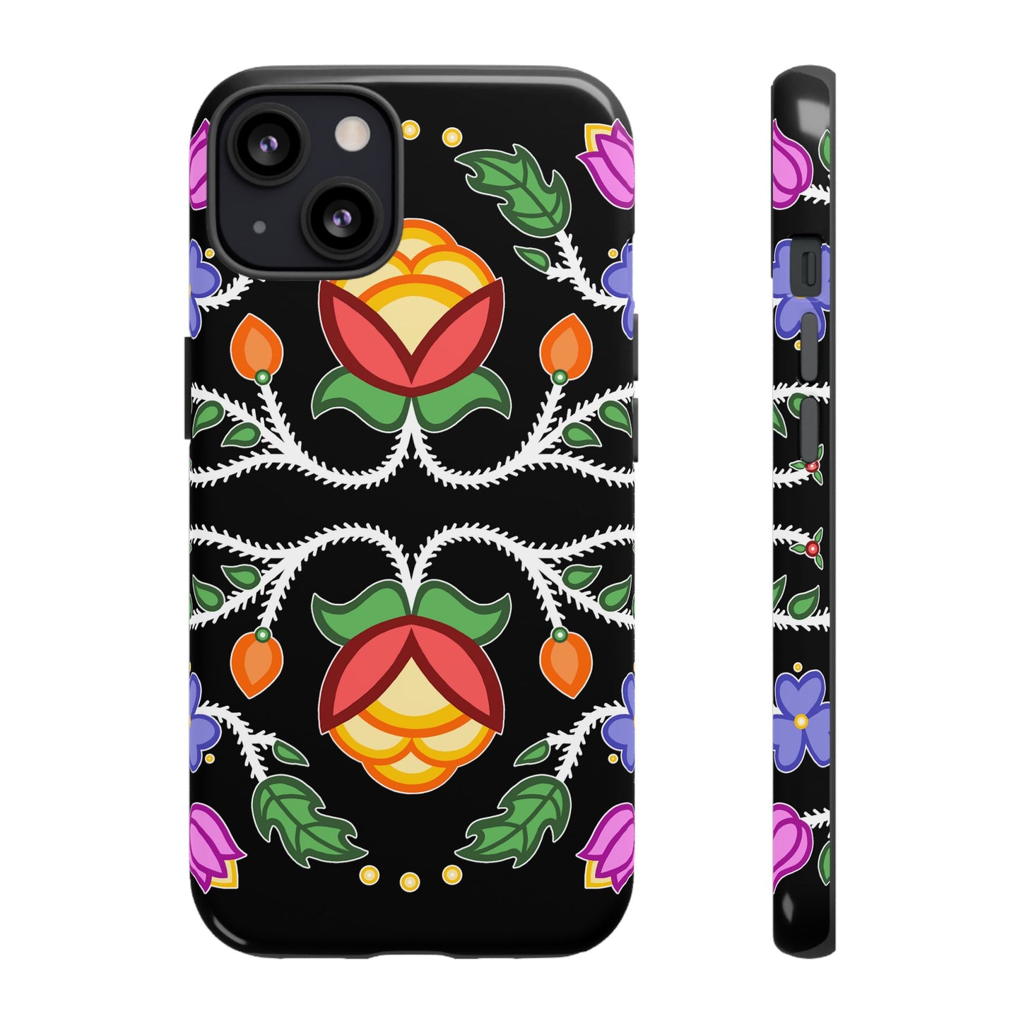 Tulip Design - Ojibwe Floral Tough Phone Cases - Black