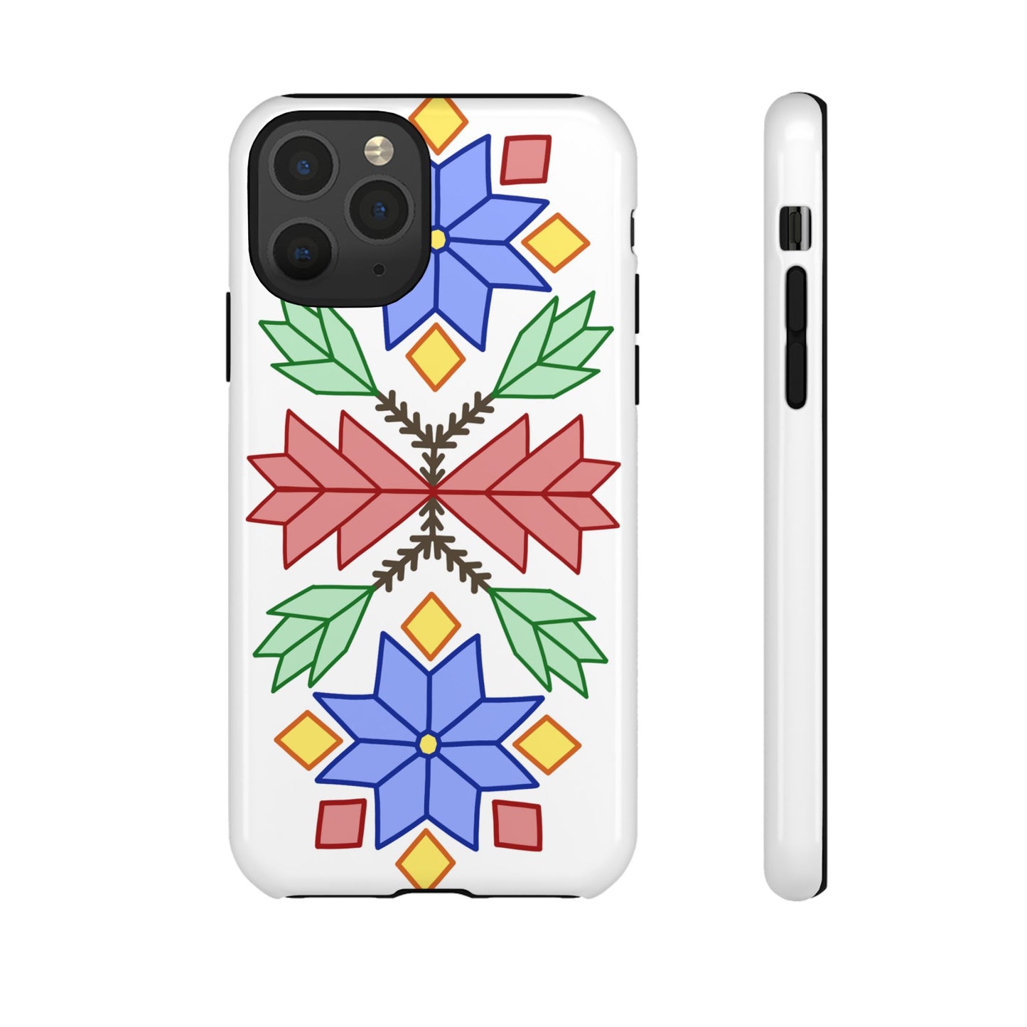 Geometric Ojibwe Floral Tough Phone Cases - White