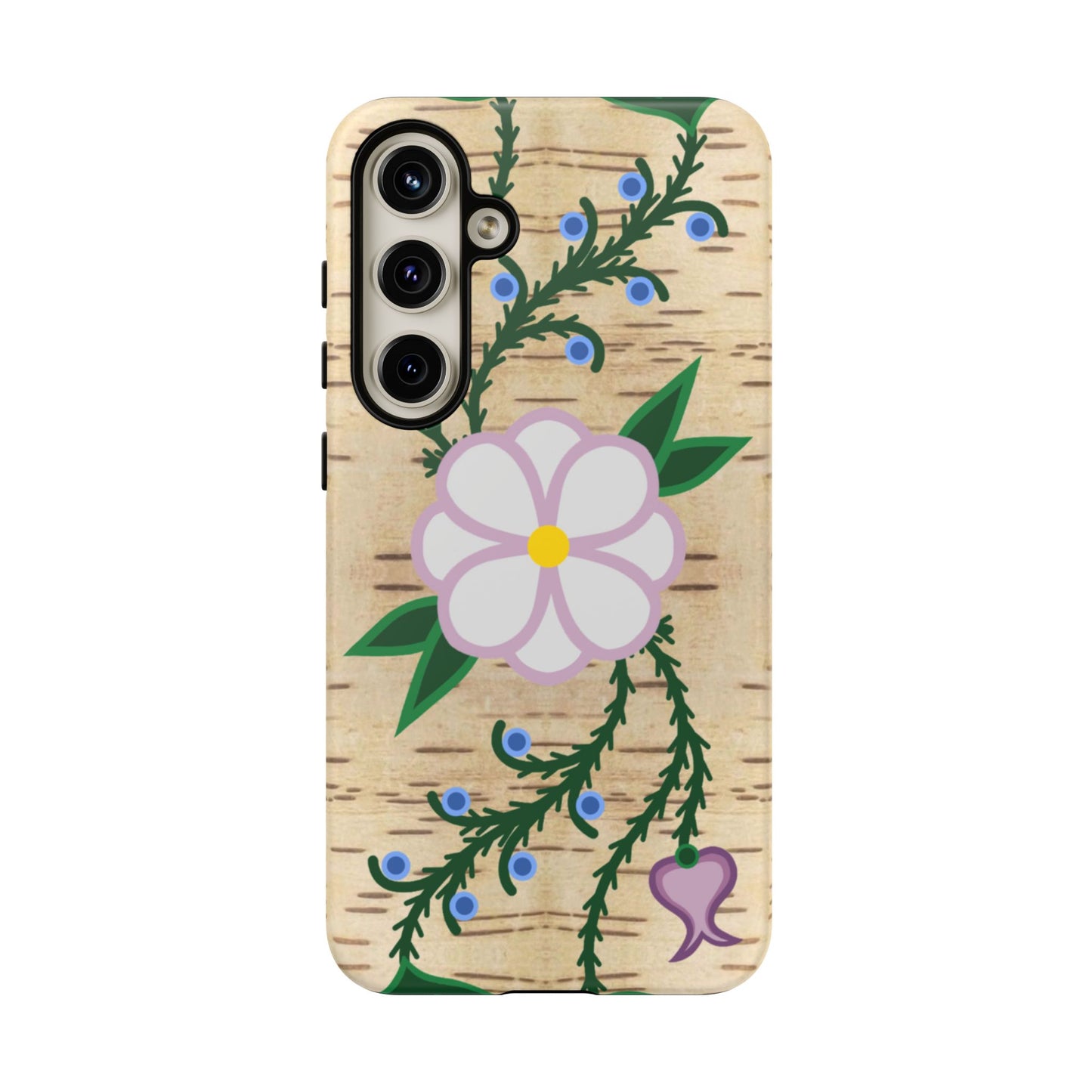 Birchbark Print Ojibwe Floral Tough Phone Cases - Black