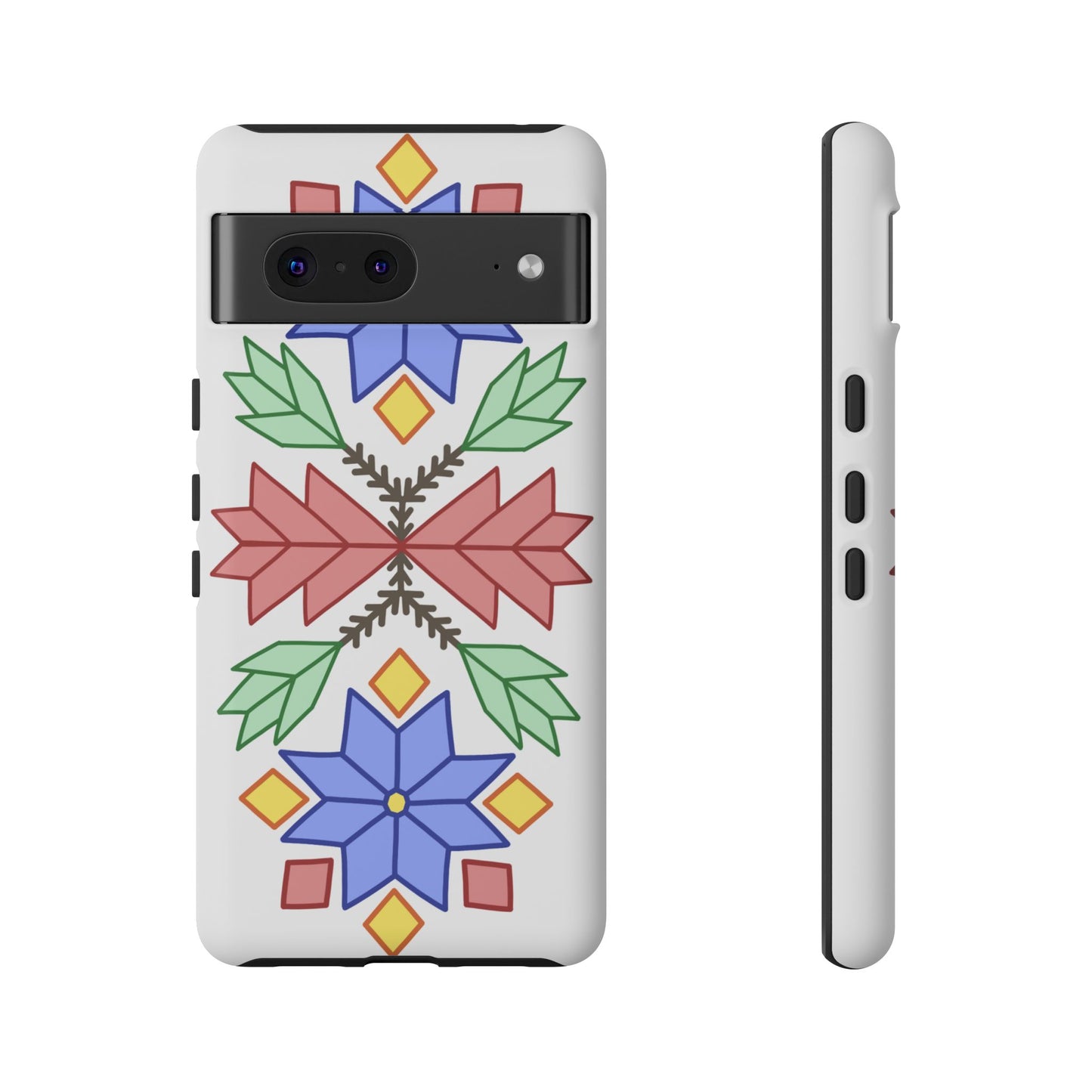 Geometric Ojibwe Floral Tough Phone Cases - White