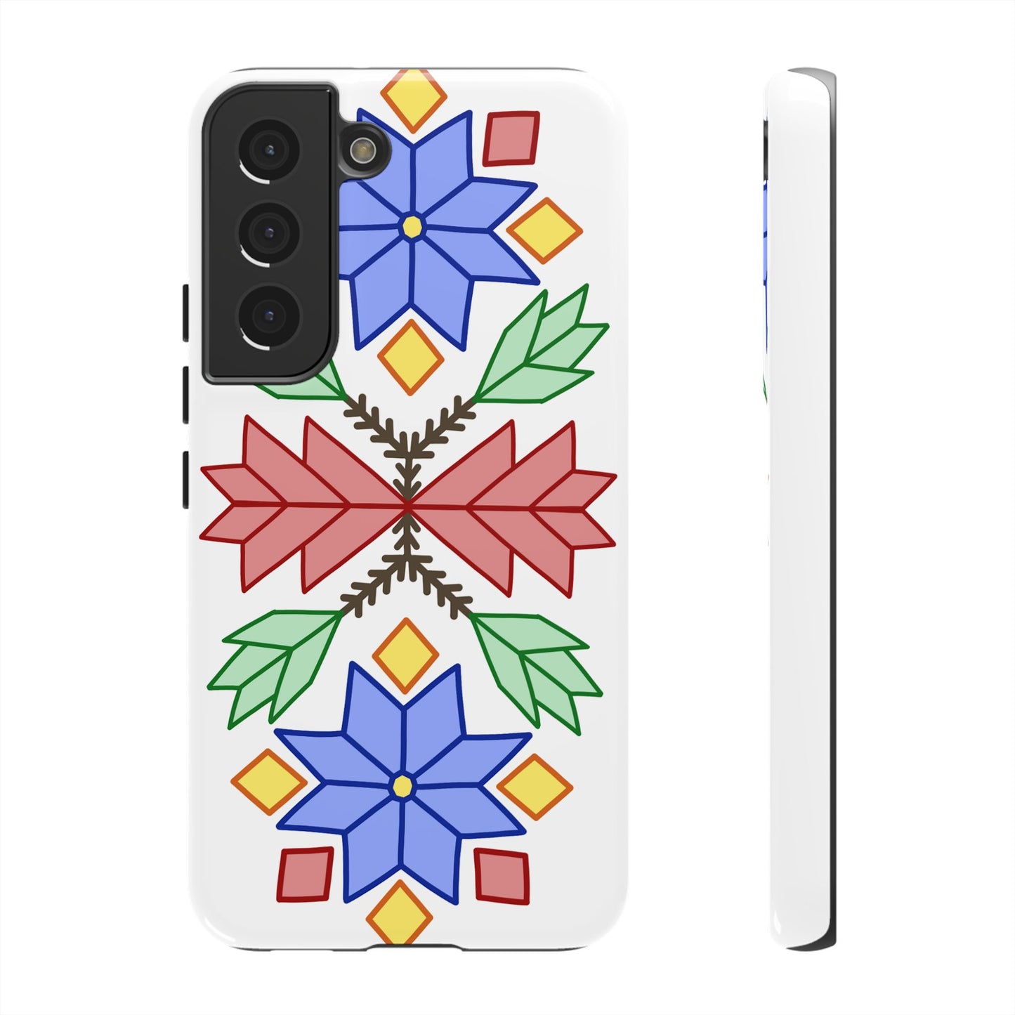 Geometric Ojibwe Floral Tough Phone Cases - White