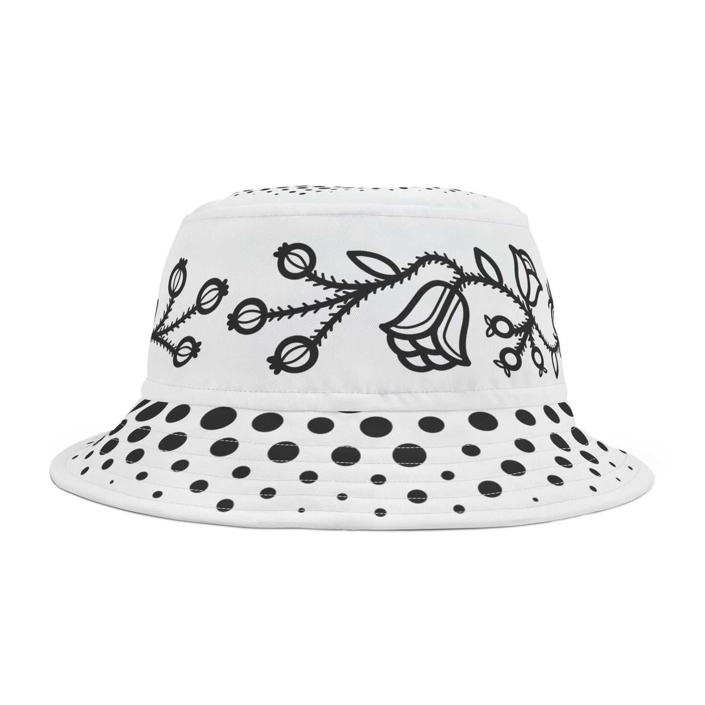 Ojibwe Floral Bucket Hat - Black & White Traditional