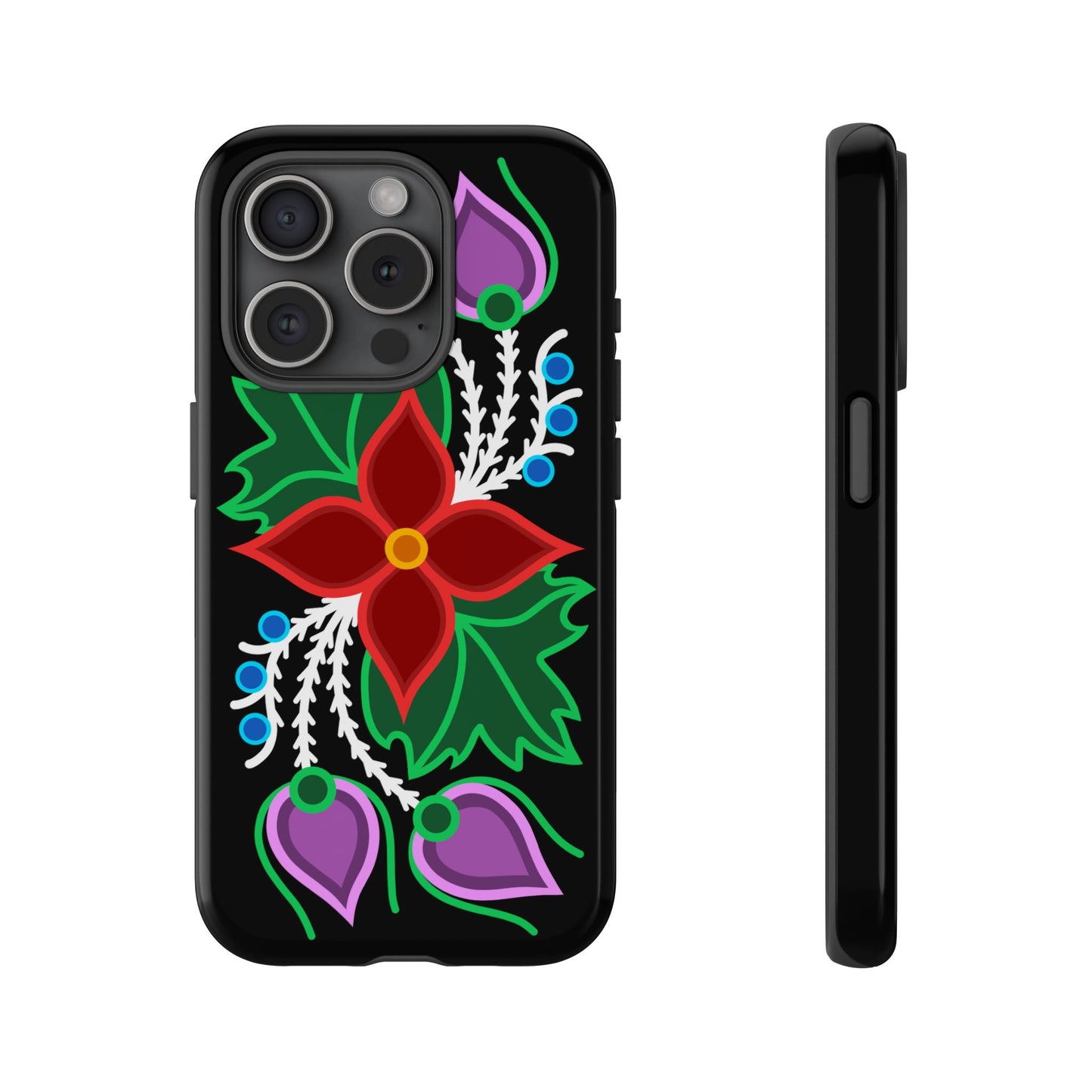 Traditional Ojibwe Floral Tough Phone Cases - Black