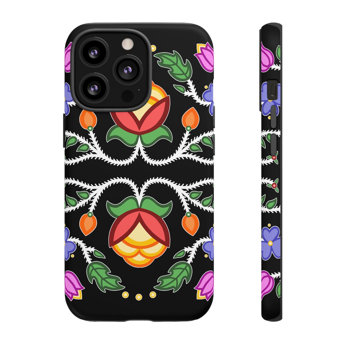 Tulip Design - Ojibwe Floral Tough Phone Cases - Black