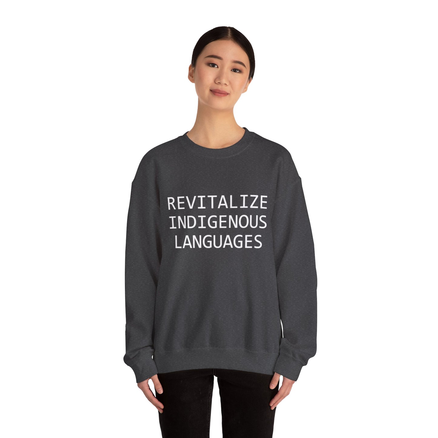 Revitalize Indigenous Languages Text Design - Unisex Gildan Heavy Blend™ Crewneck Sweatshirt