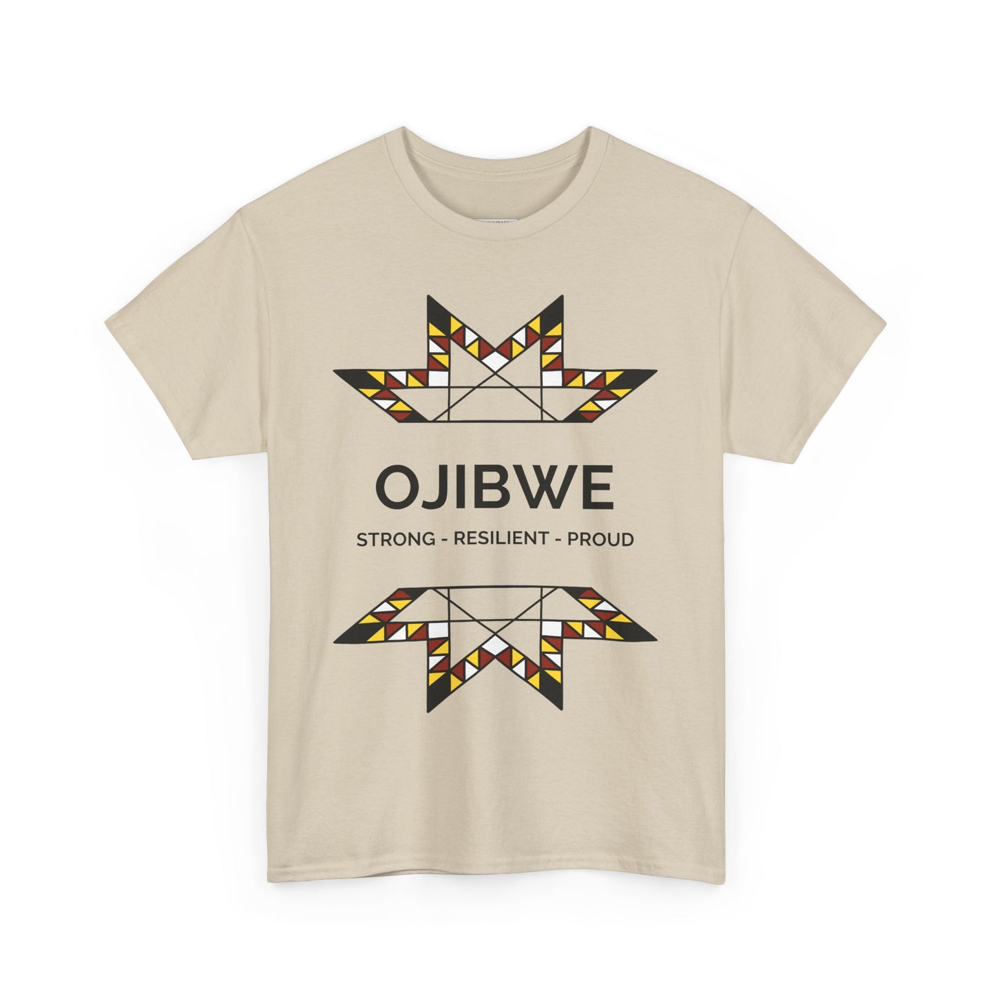 Ojibwe Pride Text & Geometric Star Design - Unisex Gildan Heavy Cotton Tee