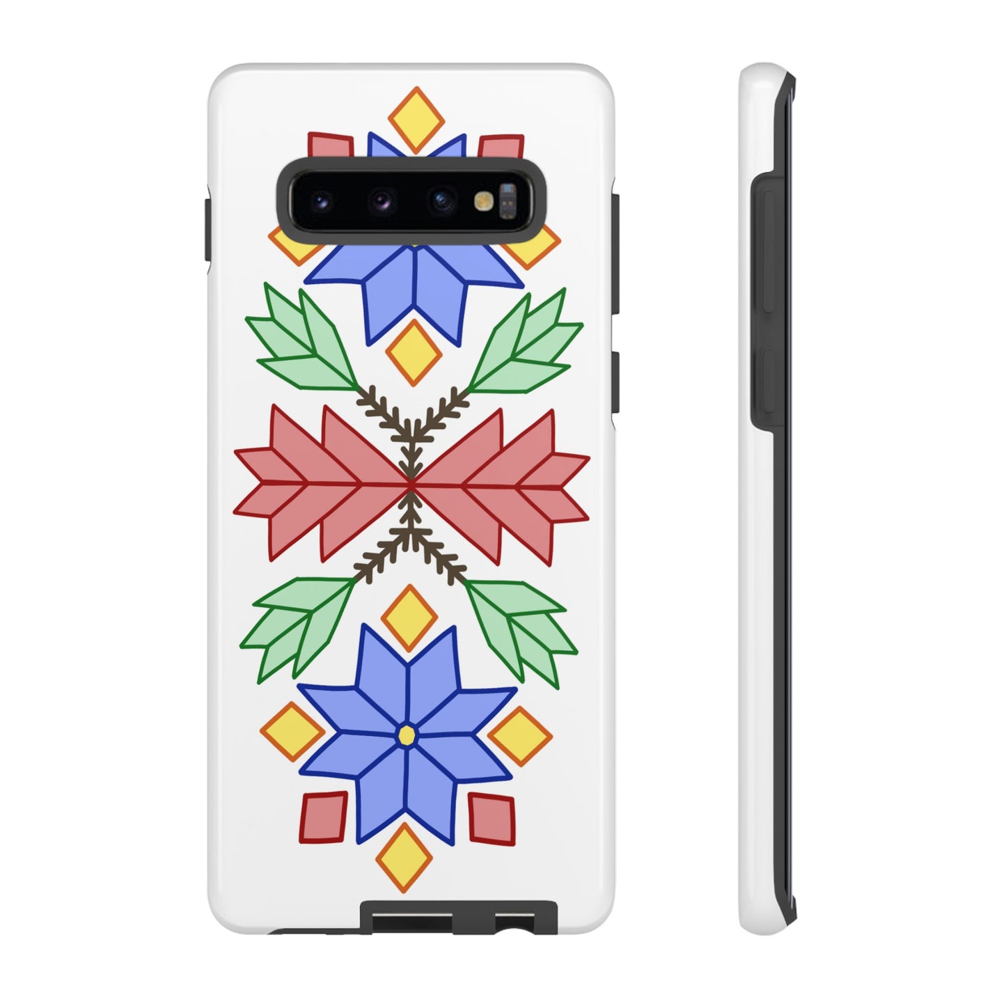 Geometric Ojibwe Floral Tough Phone Cases - White