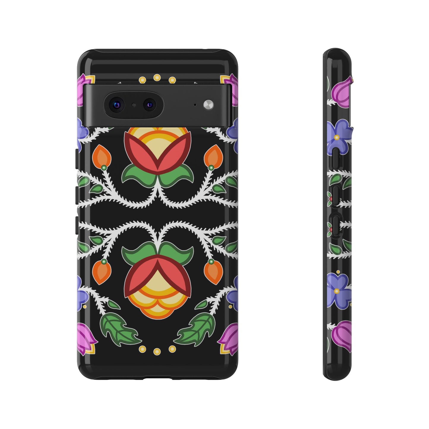 Tulip Design - Ojibwe Floral Tough Phone Cases - Black