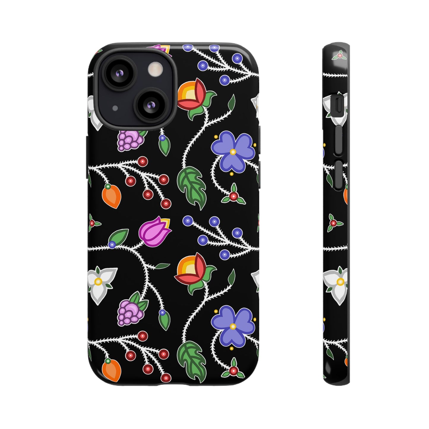 Ojibwe Floral Tough Phone Cases - Black