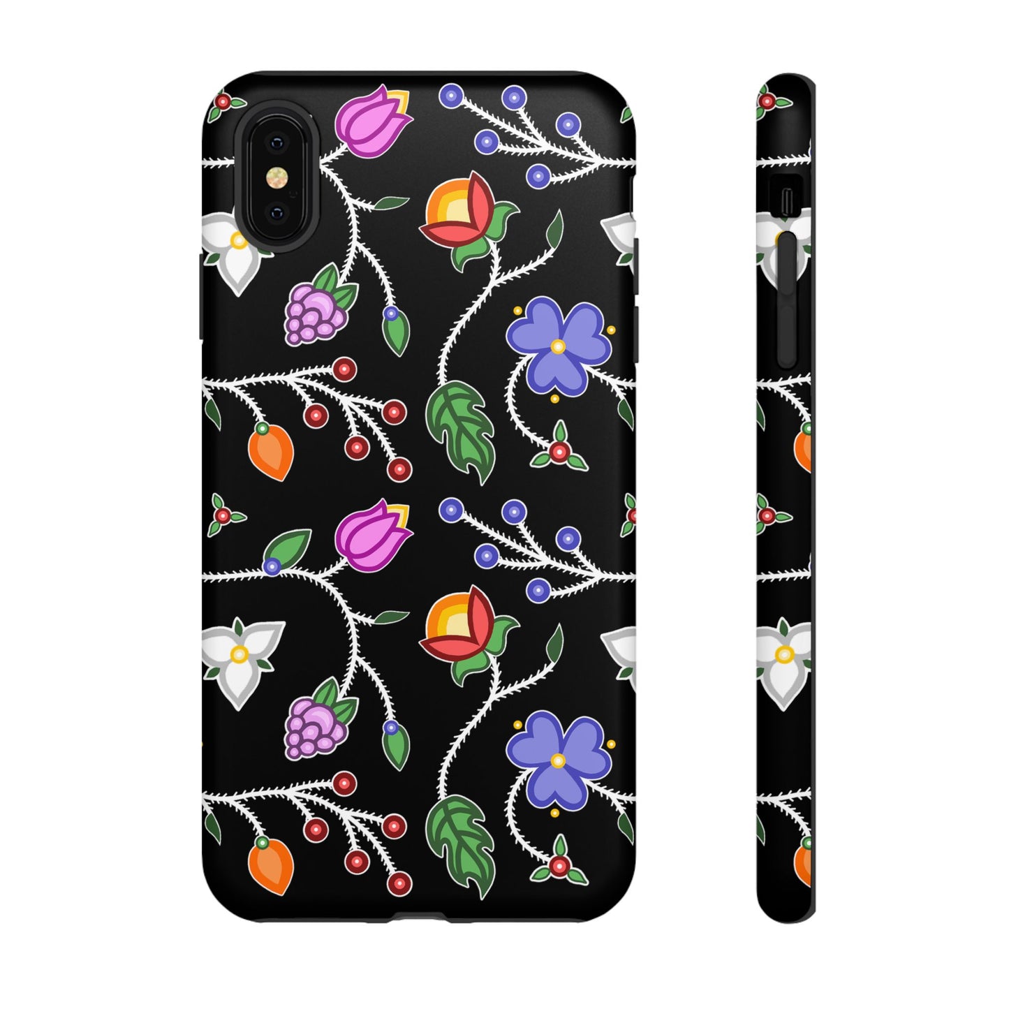 Ojibwe Floral Tough Phone Cases - Black