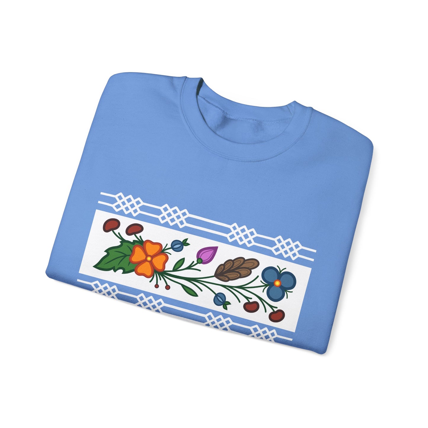 Ojibwe Floral Panel & Otter Track Border Design - Unisex Gildan Heavy Blend™ Crewneck Sweatshirt