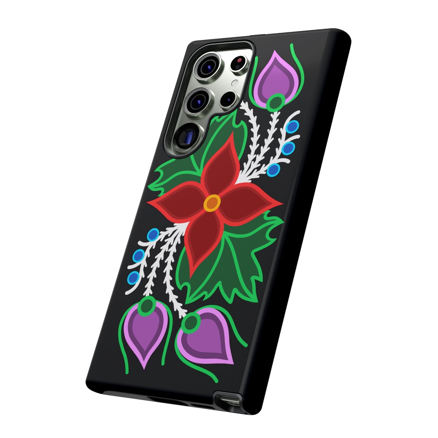 Traditional Ojibwe Floral Tough Phone Cases - Black