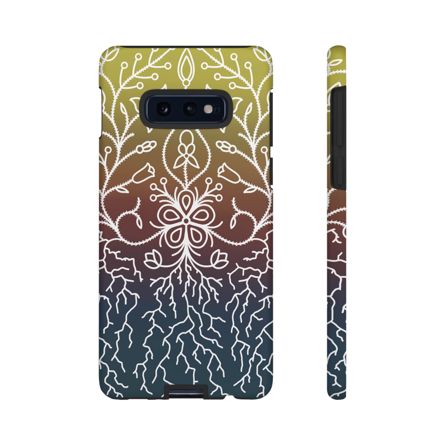 Sunset Ojibwe Floral Print Tough Phone Cases - Black