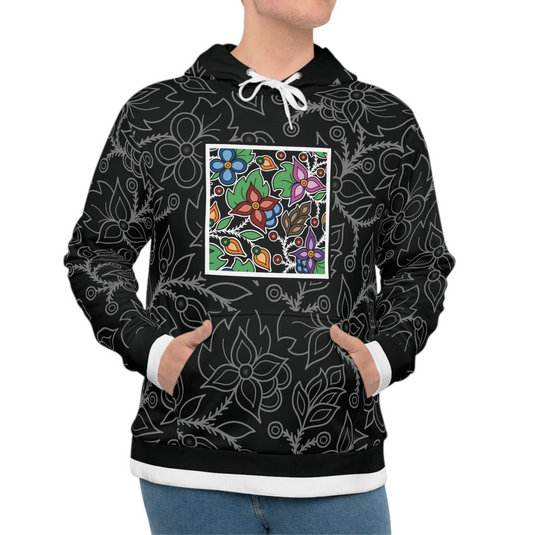 Woodland Ojibwe Floral Panel Design - Unisex Varsity Hoodie