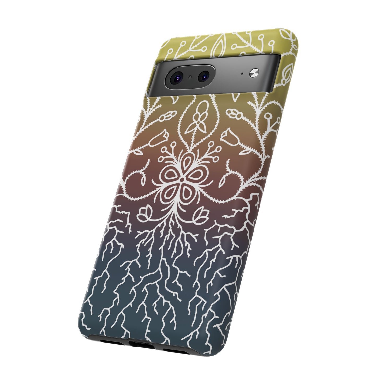 Sunset Ojibwe Floral Print Tough Phone Cases - Black