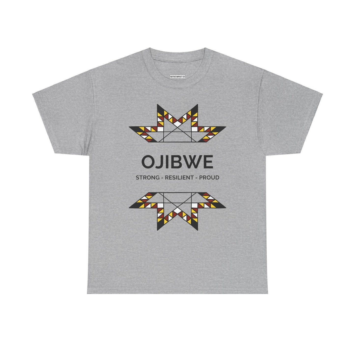 Ojibwe Pride Text & Geometric Star Design - Unisex Gildan Heavy Cotton Tee