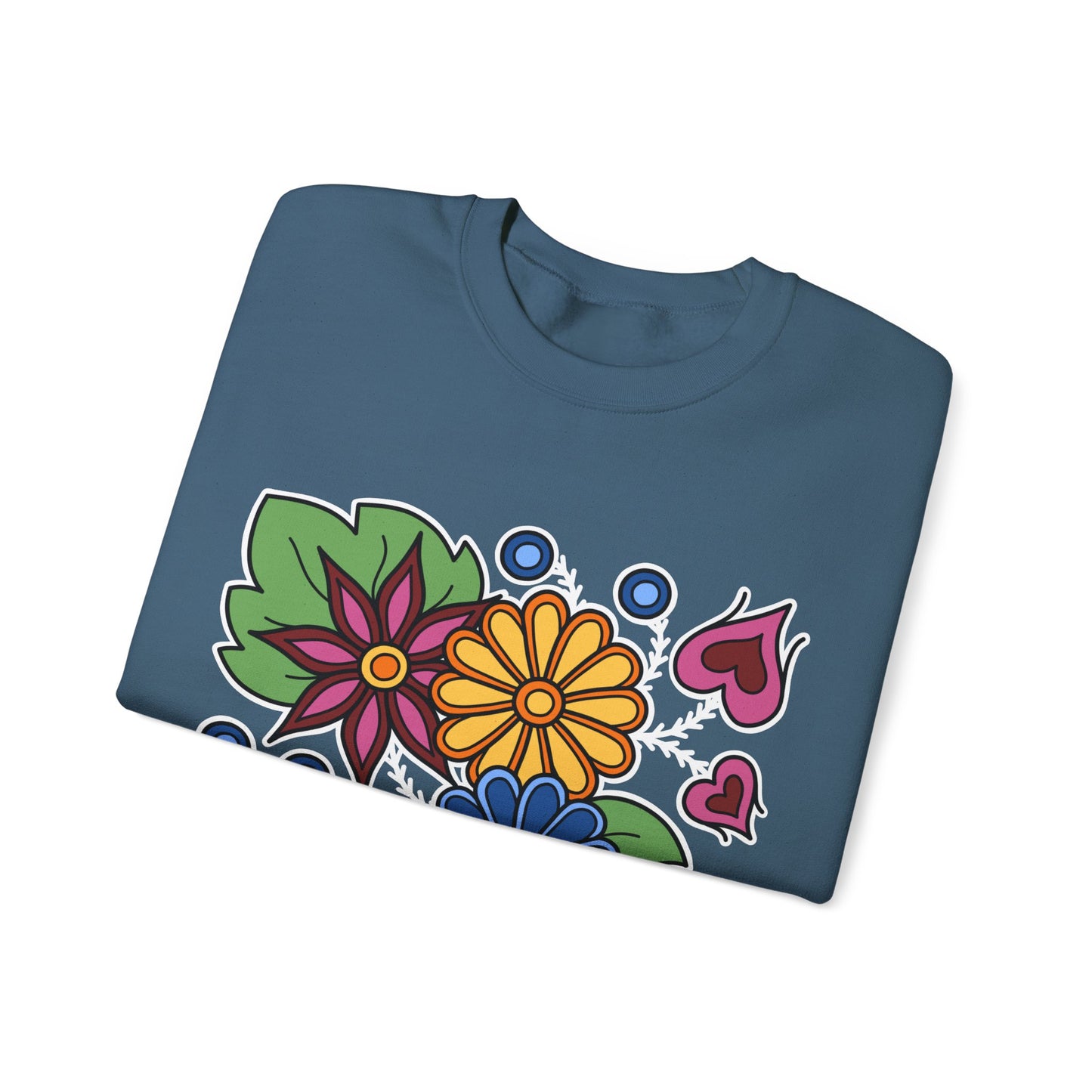 Hearts & Berries Contemporary Ojibwe Floral Design - Unisex Gildan Heavy Blend™ Crewneck Sweatshirt