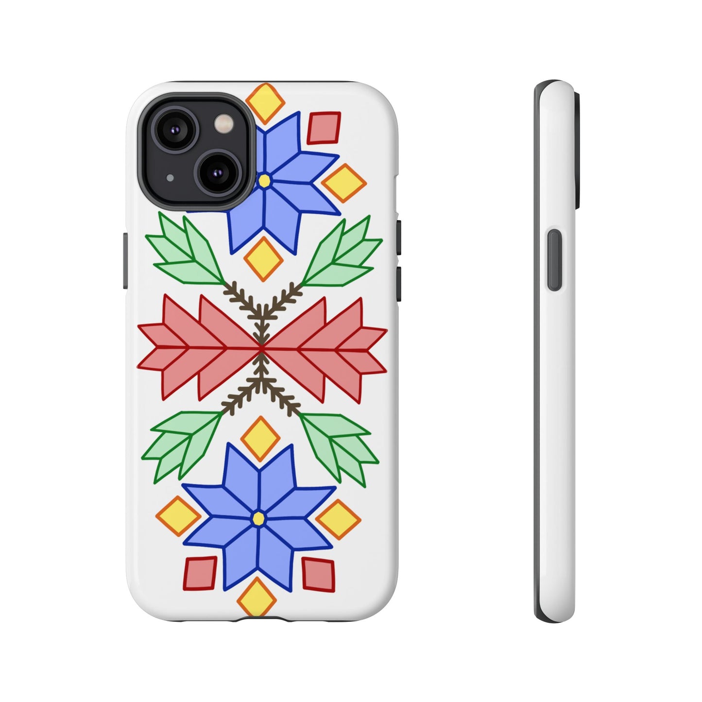 Geometric Ojibwe Floral Tough Phone Cases - White