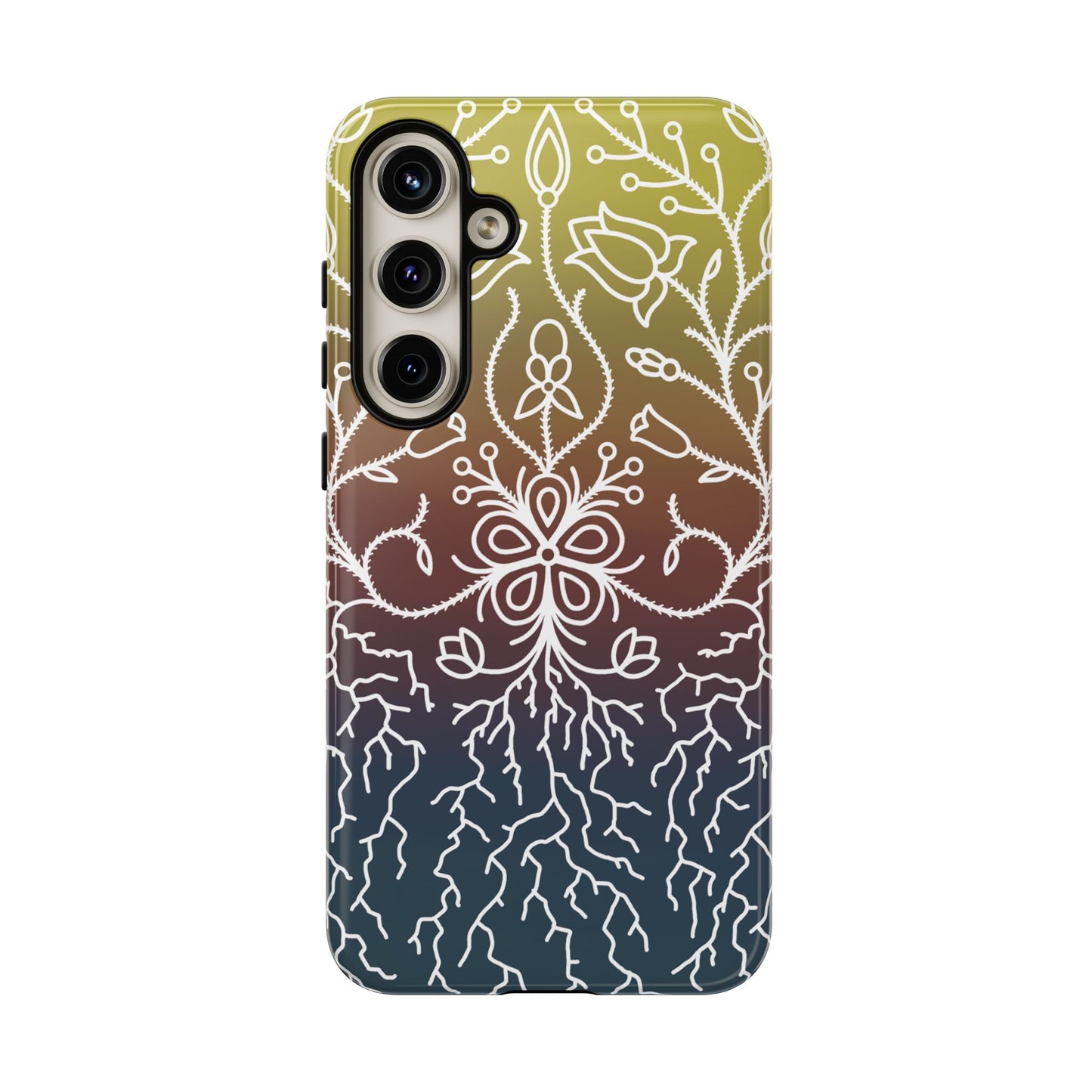 Sunset Ojibwe Floral Print Tough Phone Cases - Black