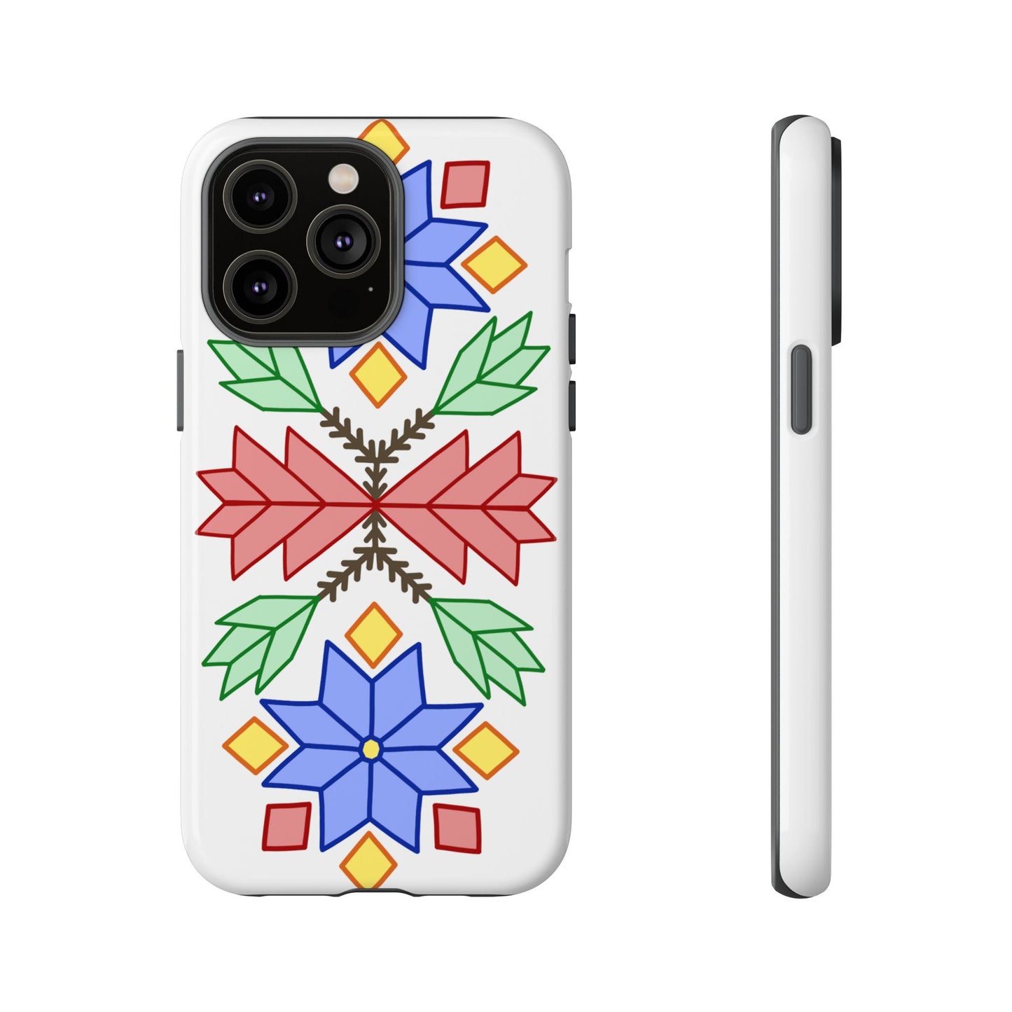 Geometric Ojibwe Floral Tough Phone Cases - White