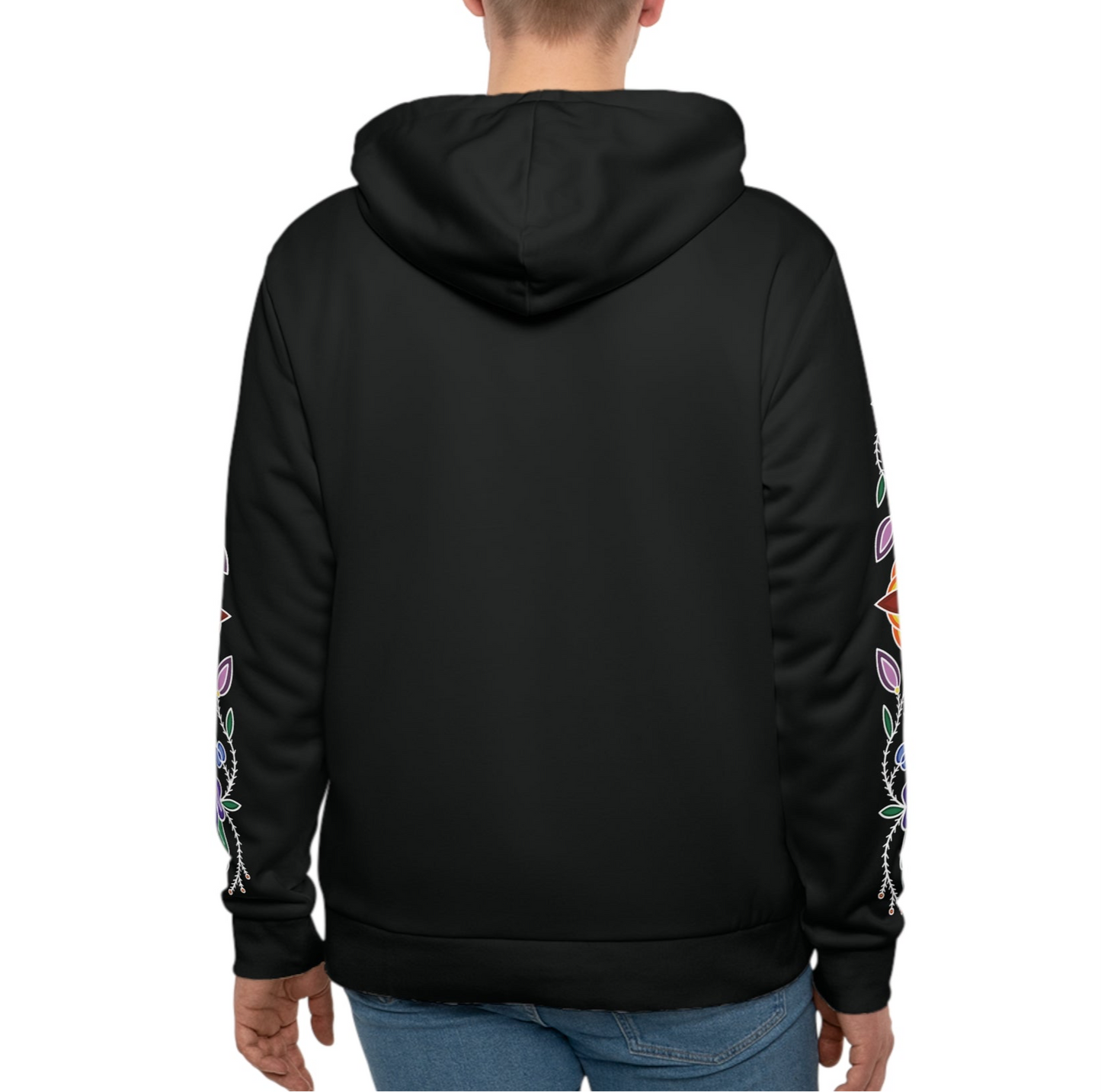 Niibin (Summer) Inspired Ojibwe Floral Sleeve Design - Black Unisex Hoodie