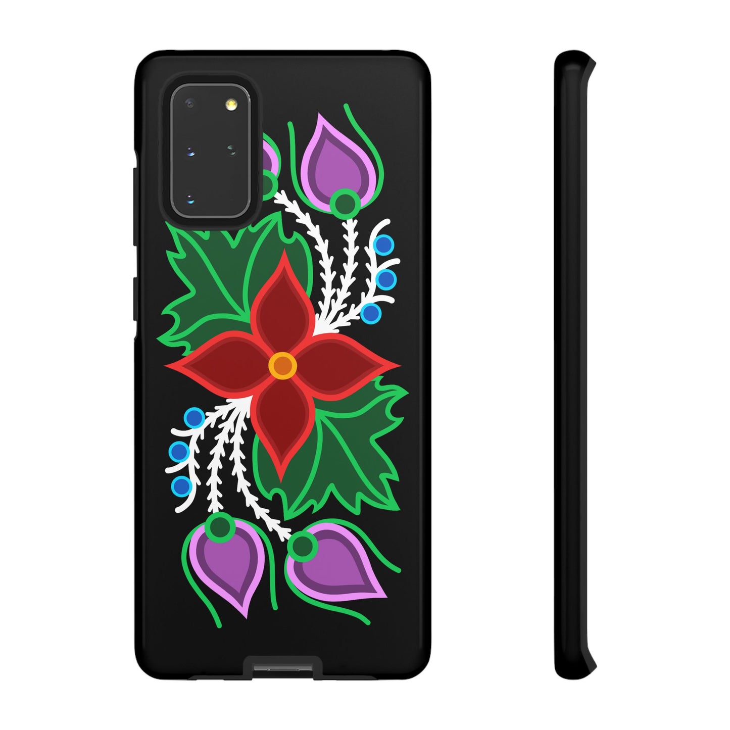 Traditional Ojibwe Floral Tough Phone Cases - Black