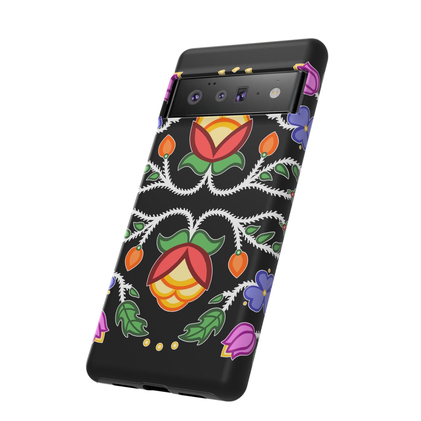 Tulip Design - Ojibwe Floral Tough Phone Cases - Black