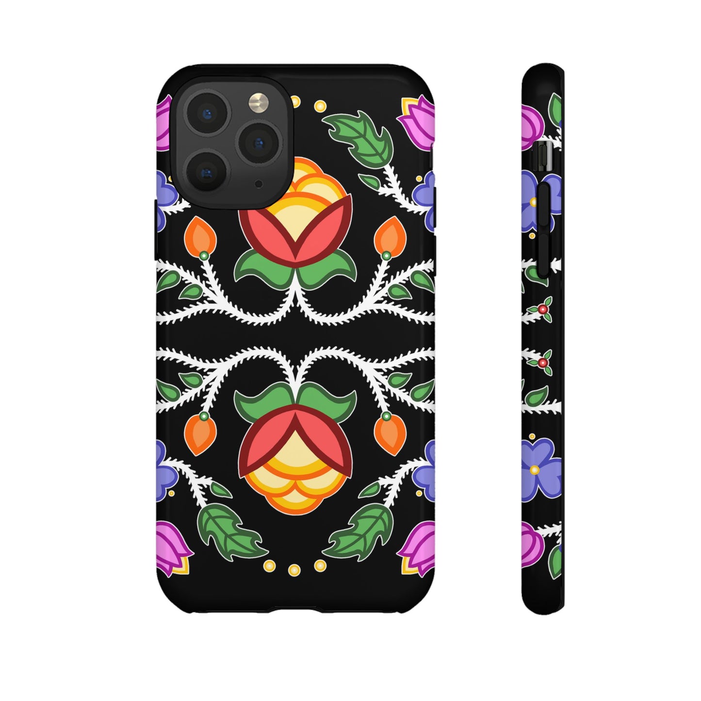 Tulip Design - Ojibwe Floral Tough Phone Cases - Black