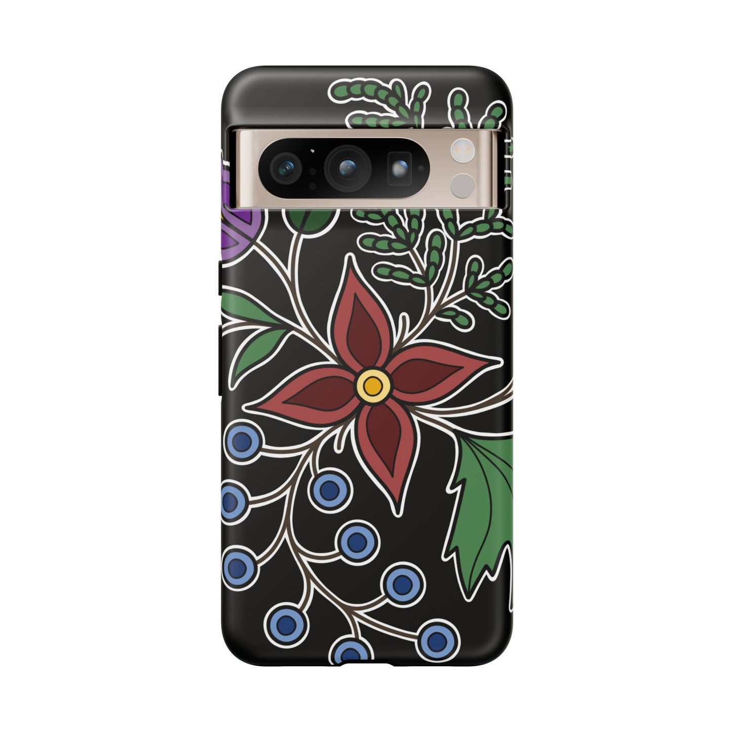 Giizhik (Cedar) & Miinan (Blueberries) Ojibwe Floral Tough Phone Cases - Black