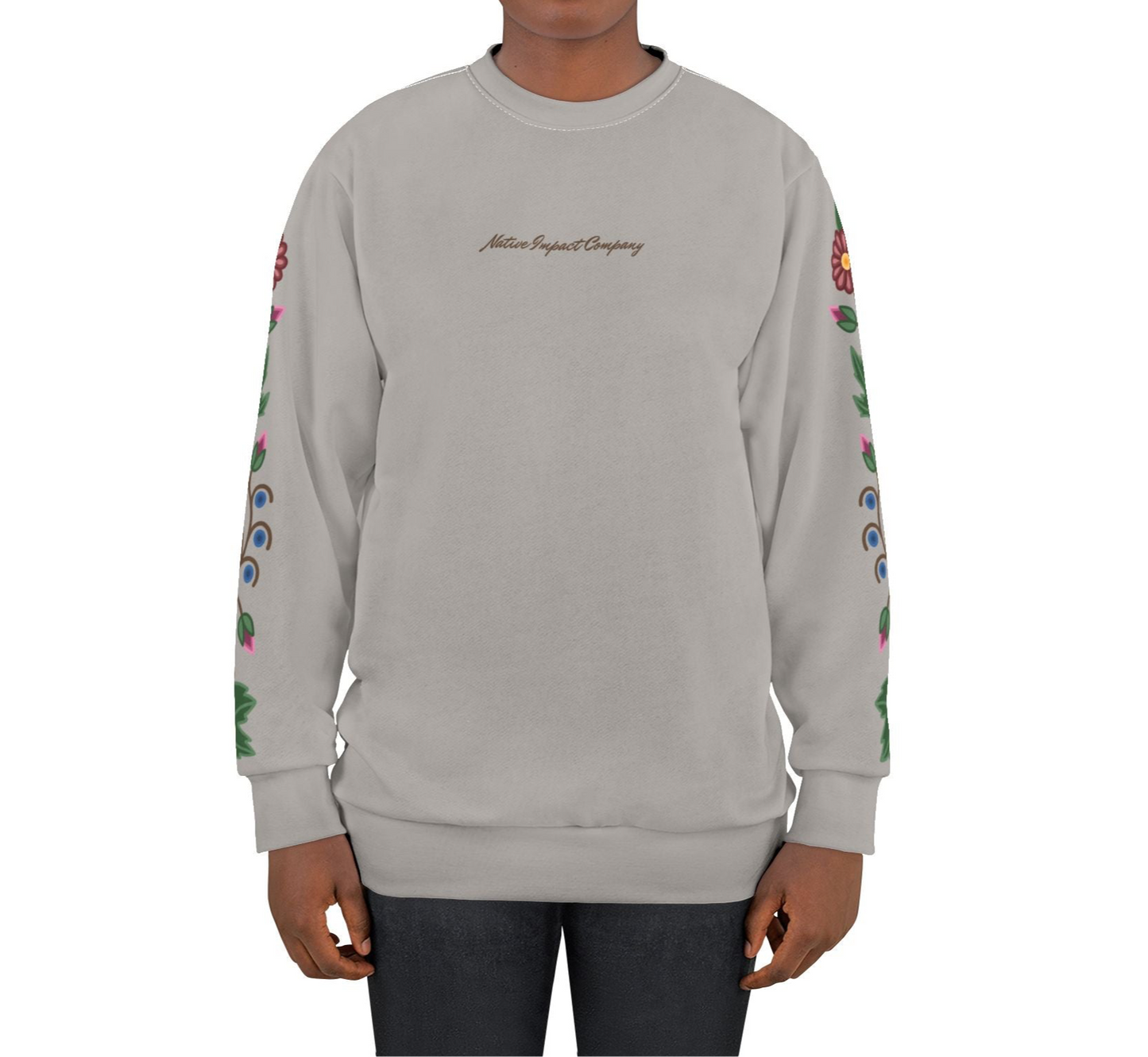 Woodland Ojibwe Floral  Sleeve Design - Unisex Sweatshirt - Light Gray