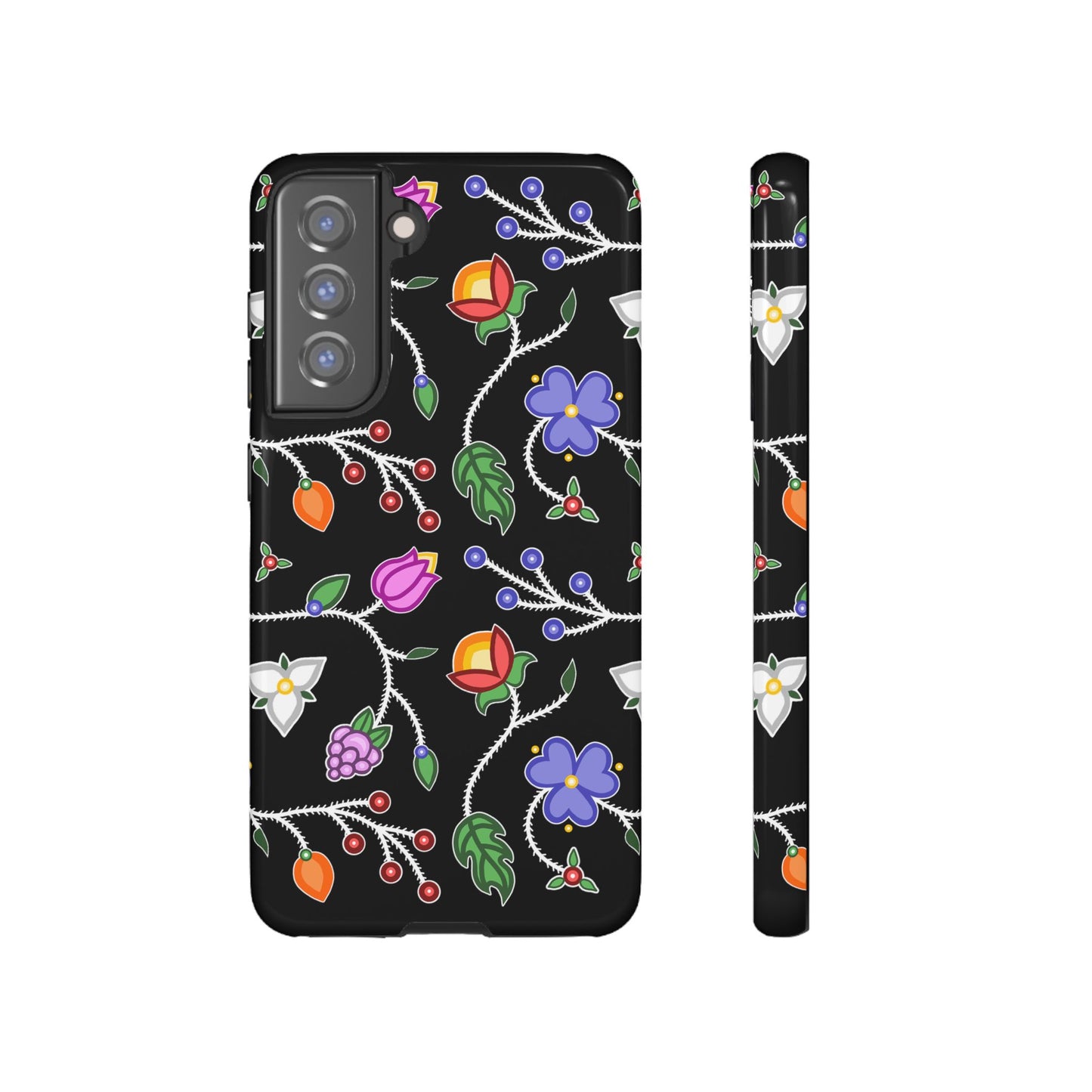 Ojibwe Floral Tough Phone Cases - Black