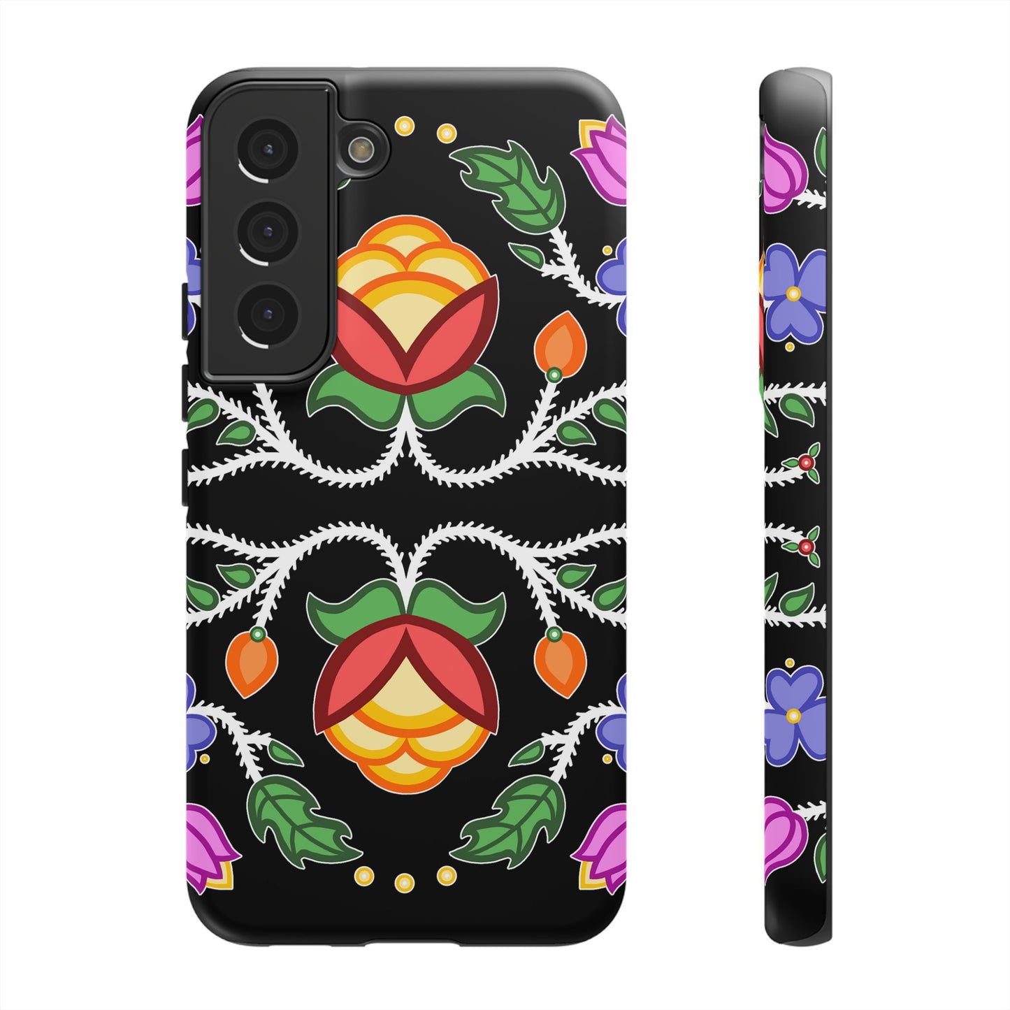 Tulip Design - Ojibwe Floral Tough Phone Cases - Black