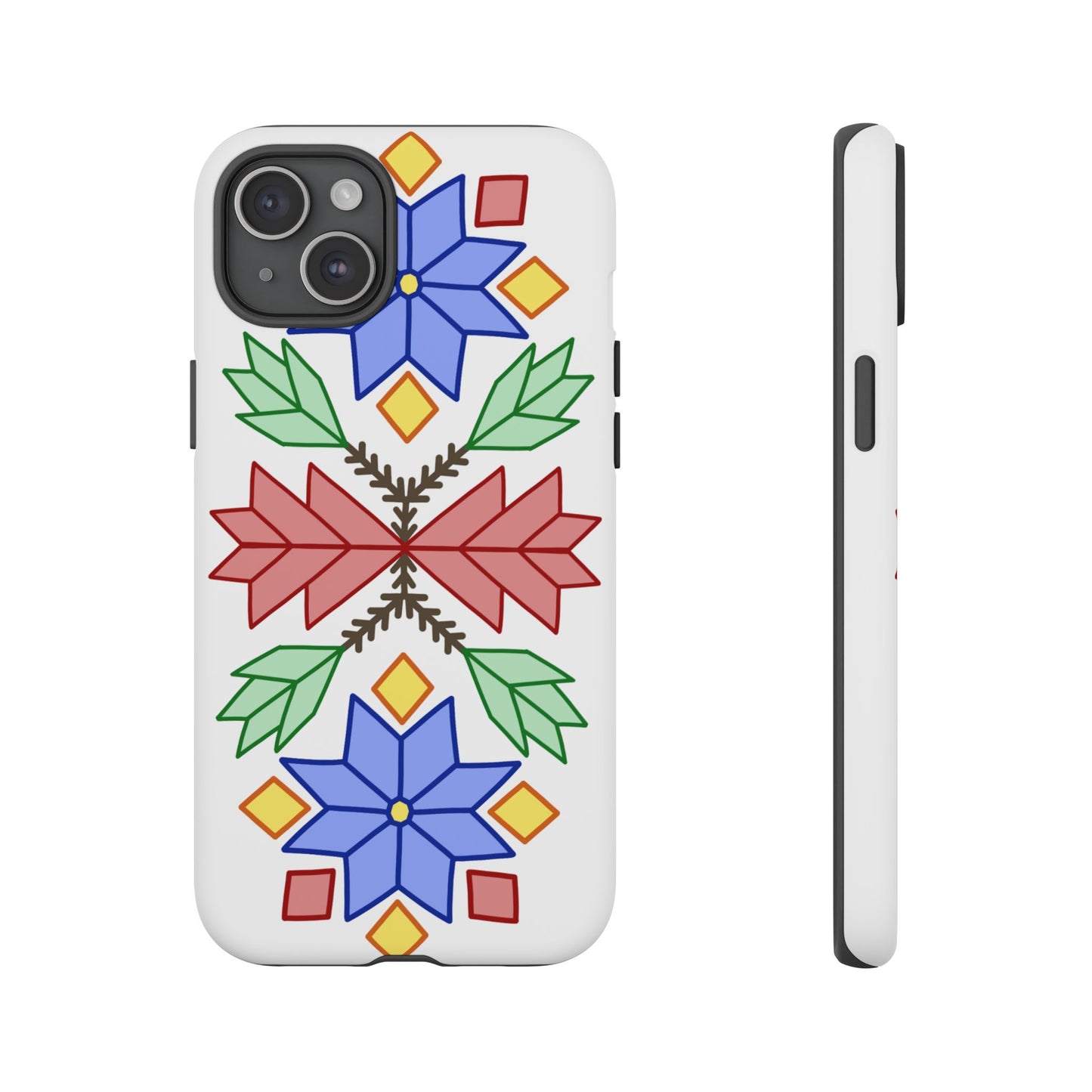 Geometric Ojibwe Floral Tough Phone Cases - White