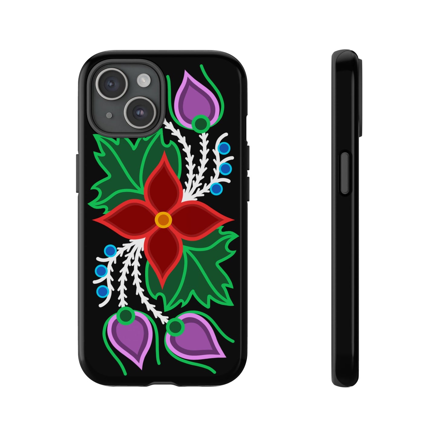 Traditional Ojibwe Floral Tough Phone Cases - Black