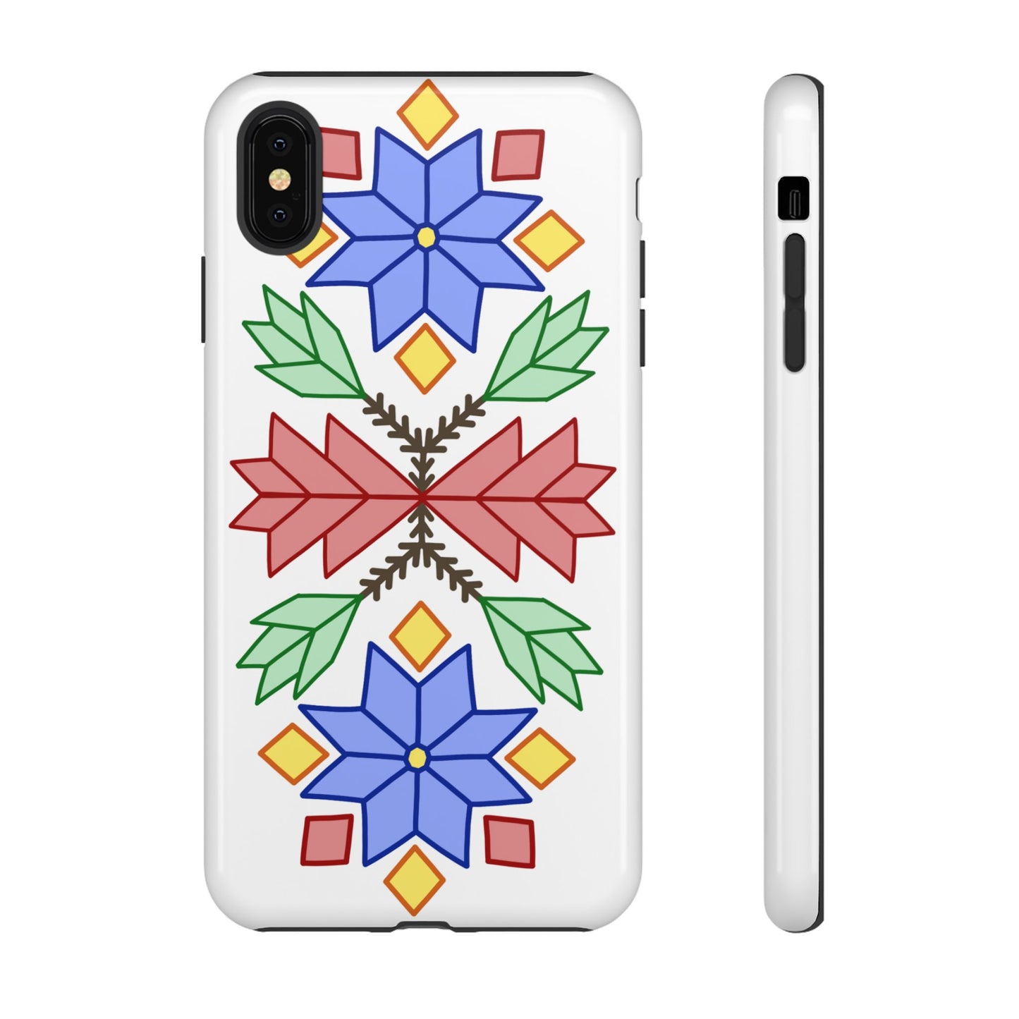 Geometric Ojibwe Floral Tough Phone Cases - White