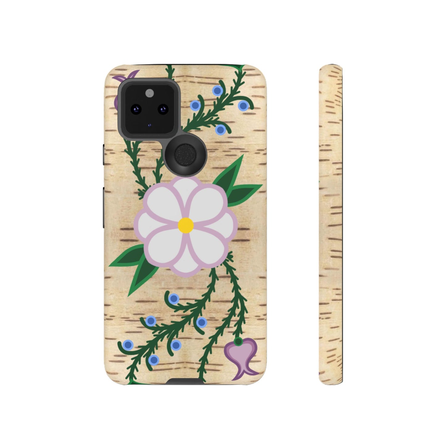 Birchbark Print Ojibwe Floral Tough Phone Cases - Black