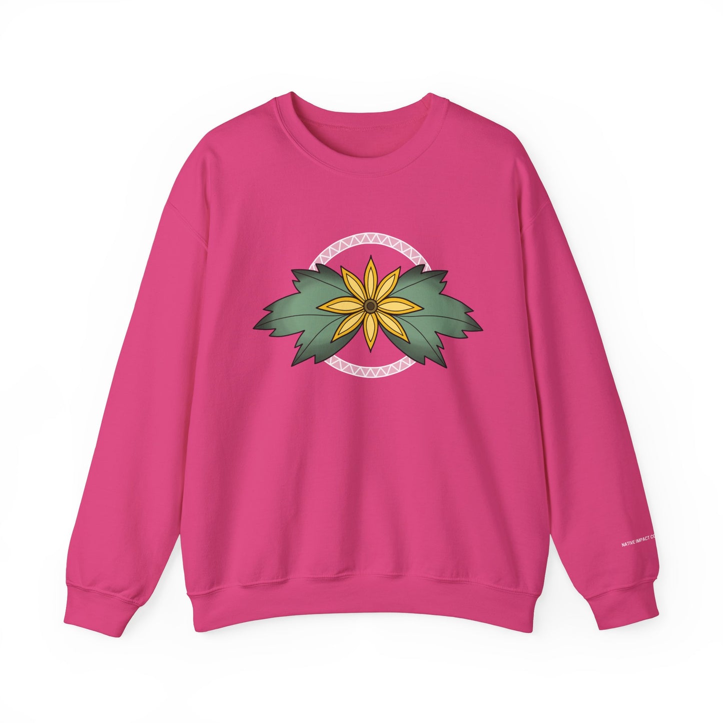 Sunflower Ojibwe Style Floral With Zig Zag Design - Unisex Gildan Heavy Blend™ Crewneck Sweatshirt