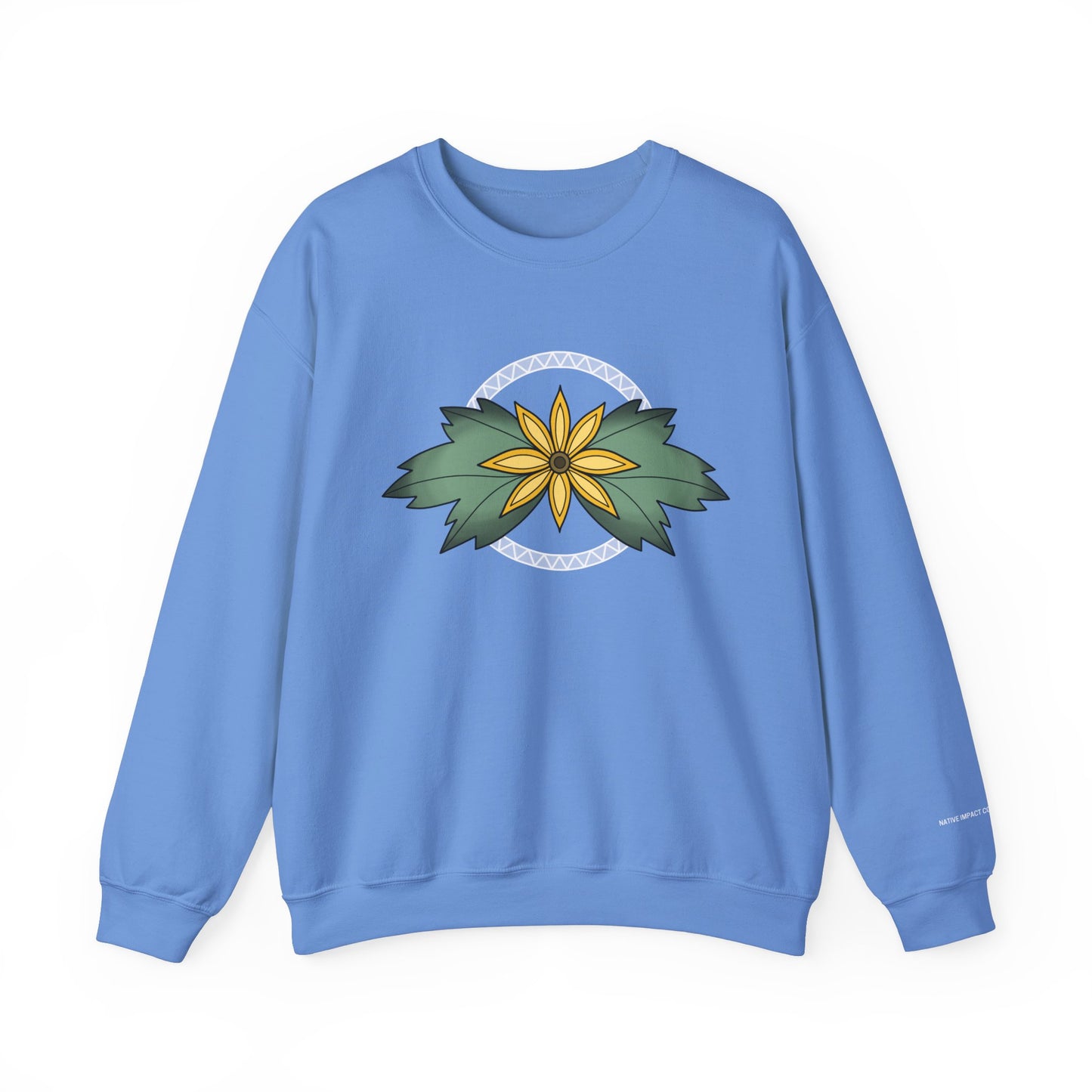 Sunflower Ojibwe Style Floral With Zig Zag Design - Unisex Gildan Heavy Blend™ Crewneck Sweatshirt