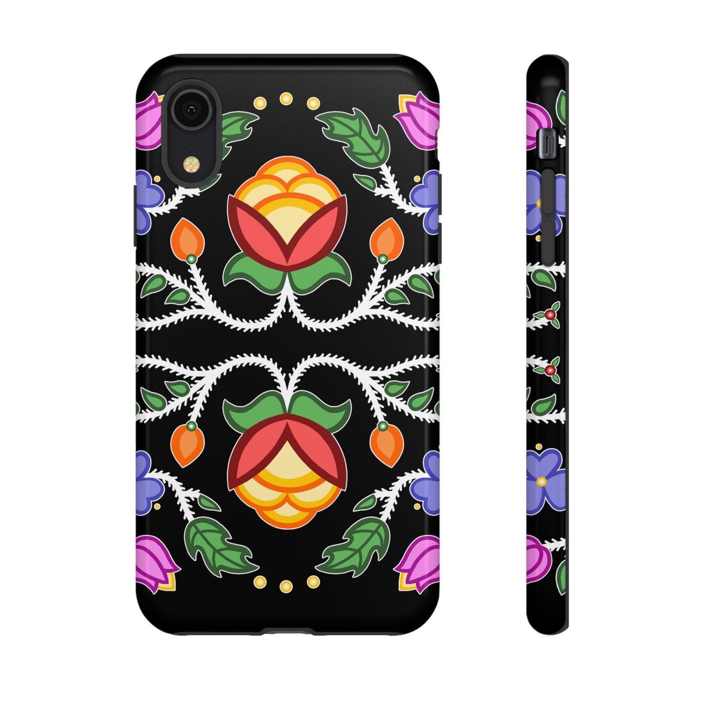 Tulip Design - Ojibwe Floral Tough Phone Cases - Black