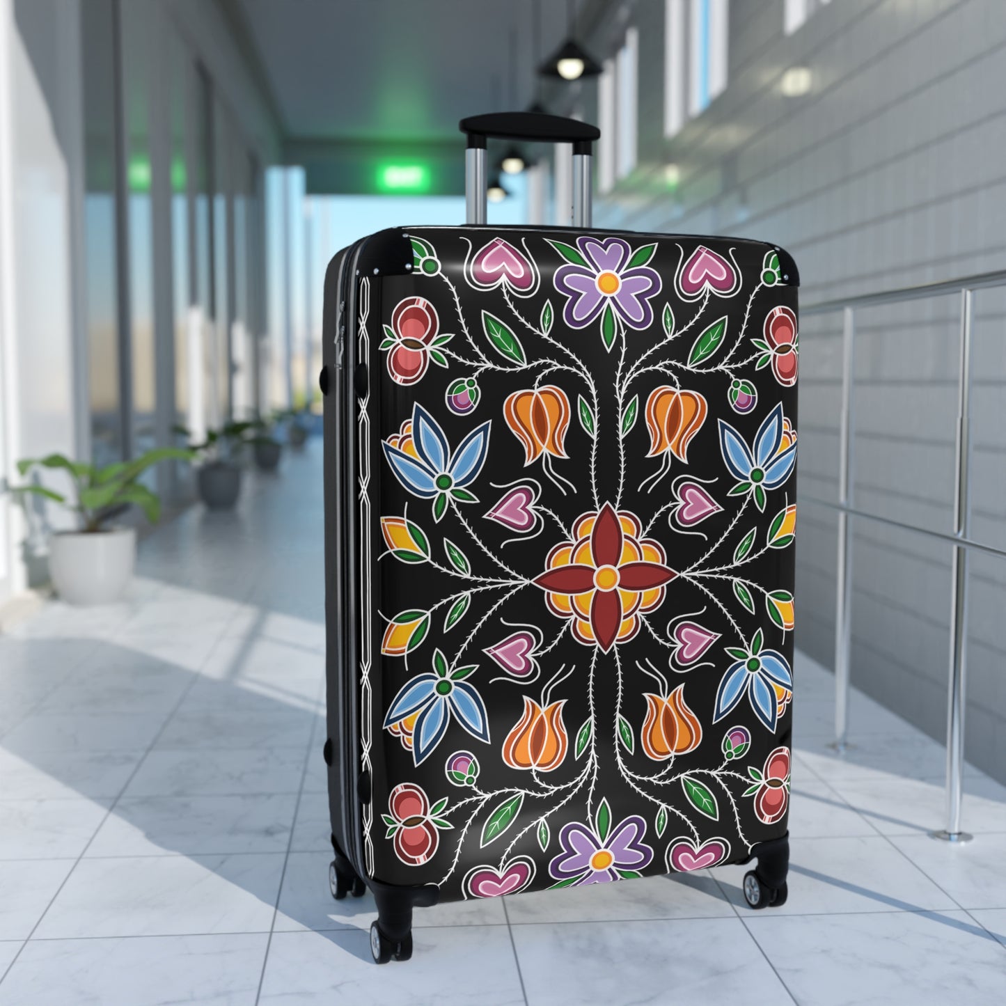 Ojibwe Floral Suitcase - Black