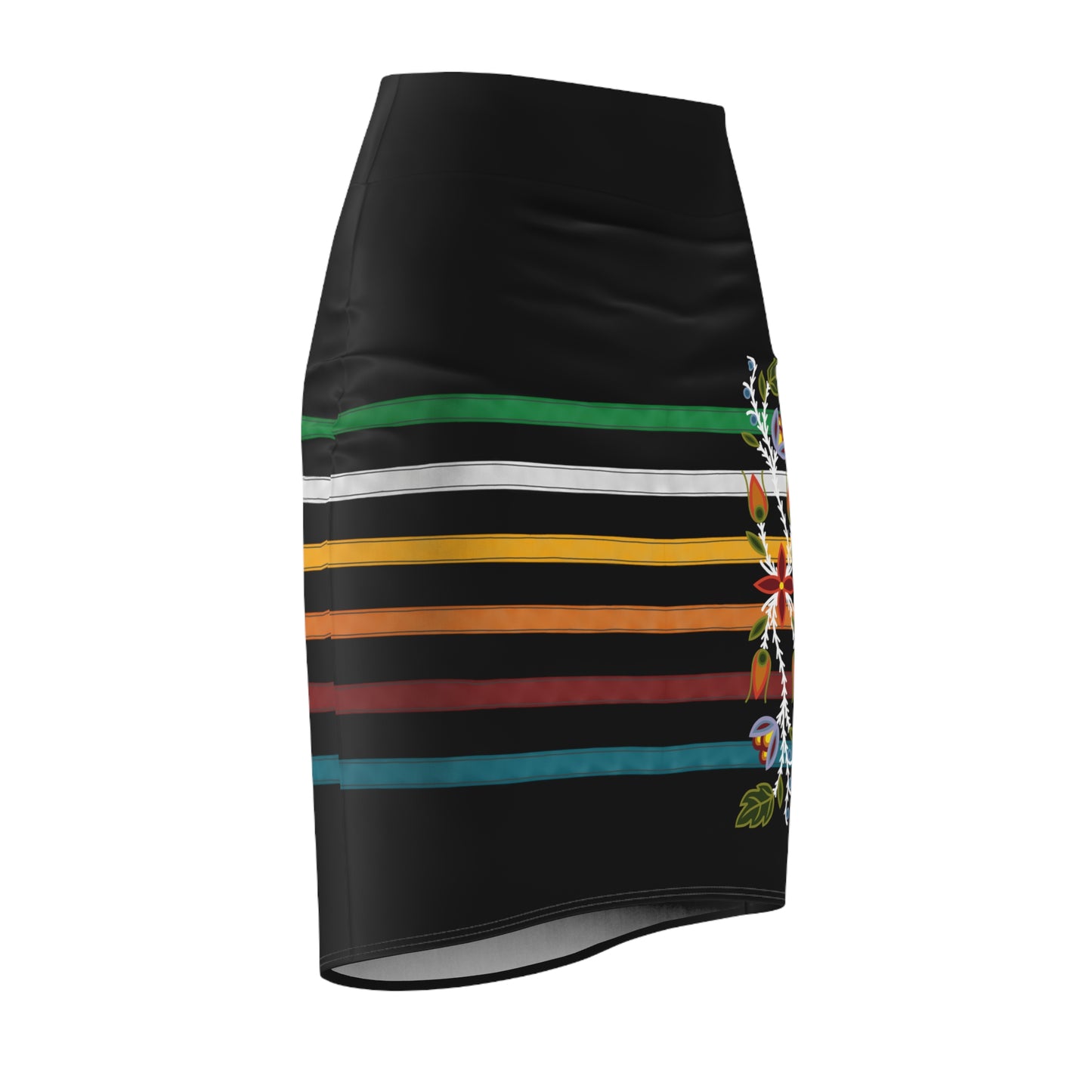 Faux Ribbon And Ojibwe Floral Appliqué Design - Women's Pencil Skirt