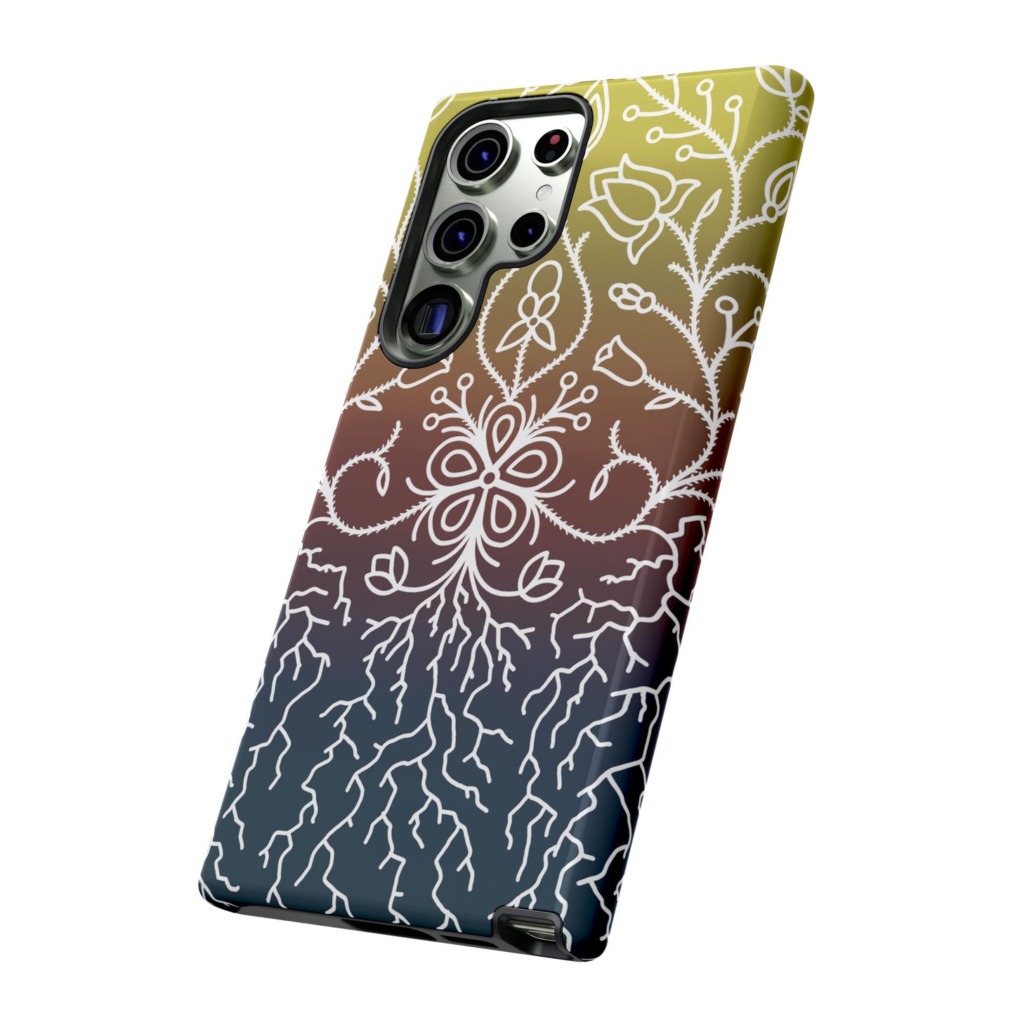 Sunset Ojibwe Floral Print Tough Phone Cases - Black