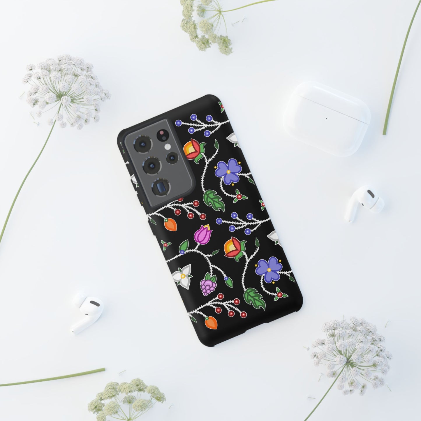 Ojibwe Floral Tough Phone Cases - Black